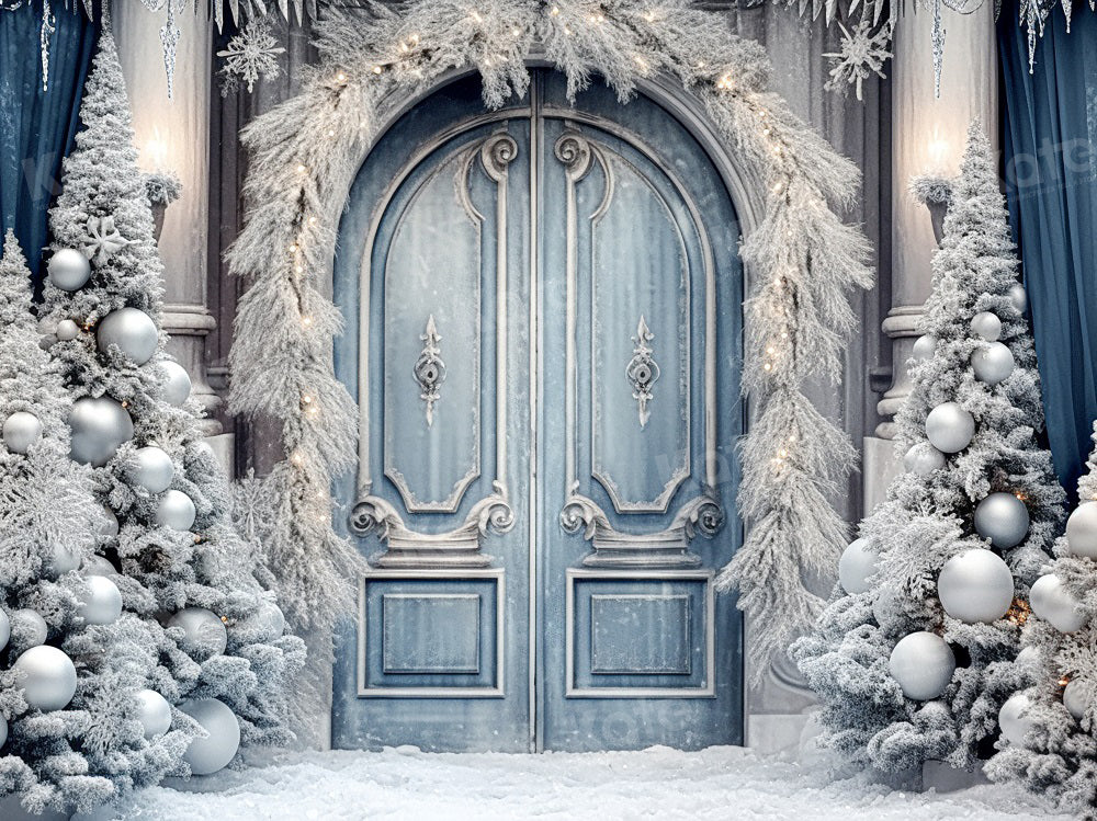 Kate Christmas Winter Backdrop Frosted World Tree Blue Door for Photography - Kate Backdrop AU