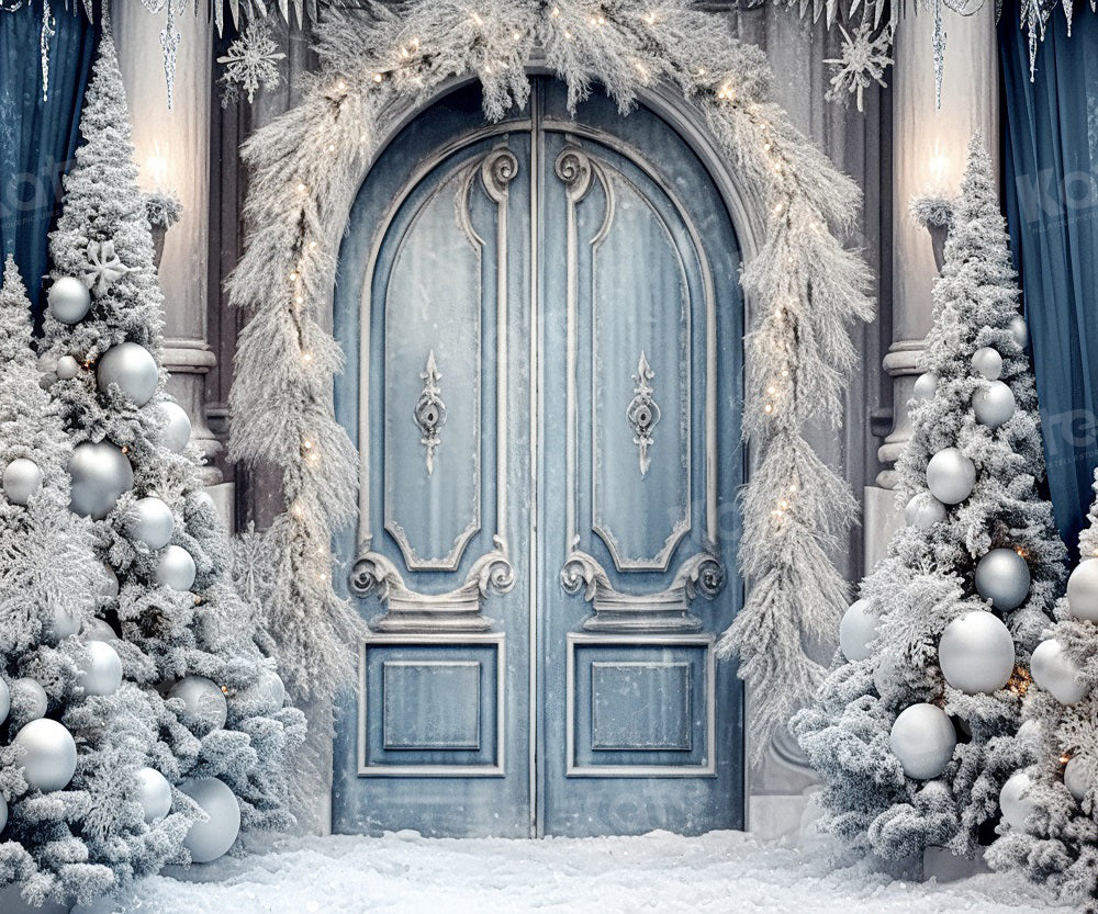 Kate Christmas Winter Backdrop Frosted World Tree Blue Door for Photography - Kate Backdrop AU