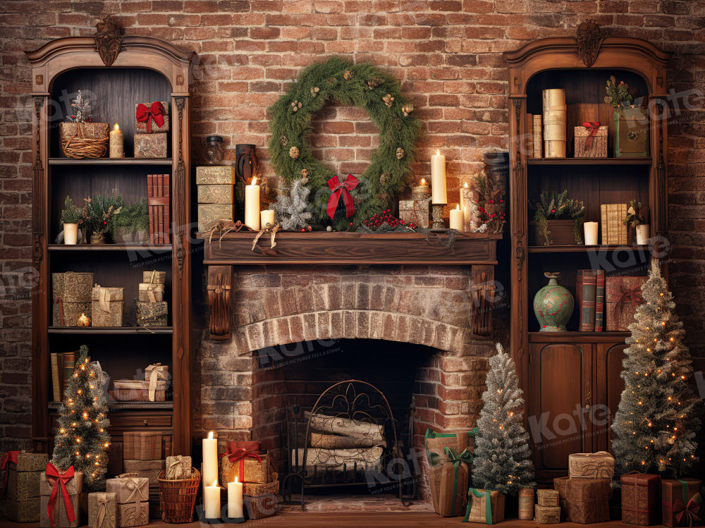 Kate Christmas Winter Brick Fireplace Backdrop for Photography