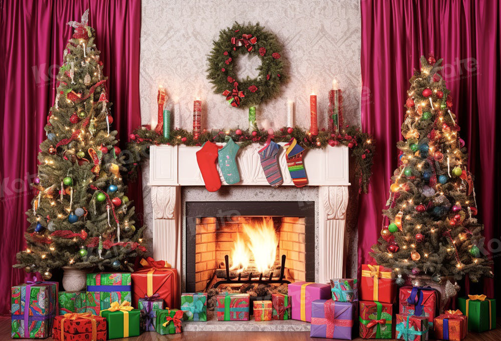 Kate Winter Christmas Fireplace Gift Backdrop for Photography - Kate Backdrop AU