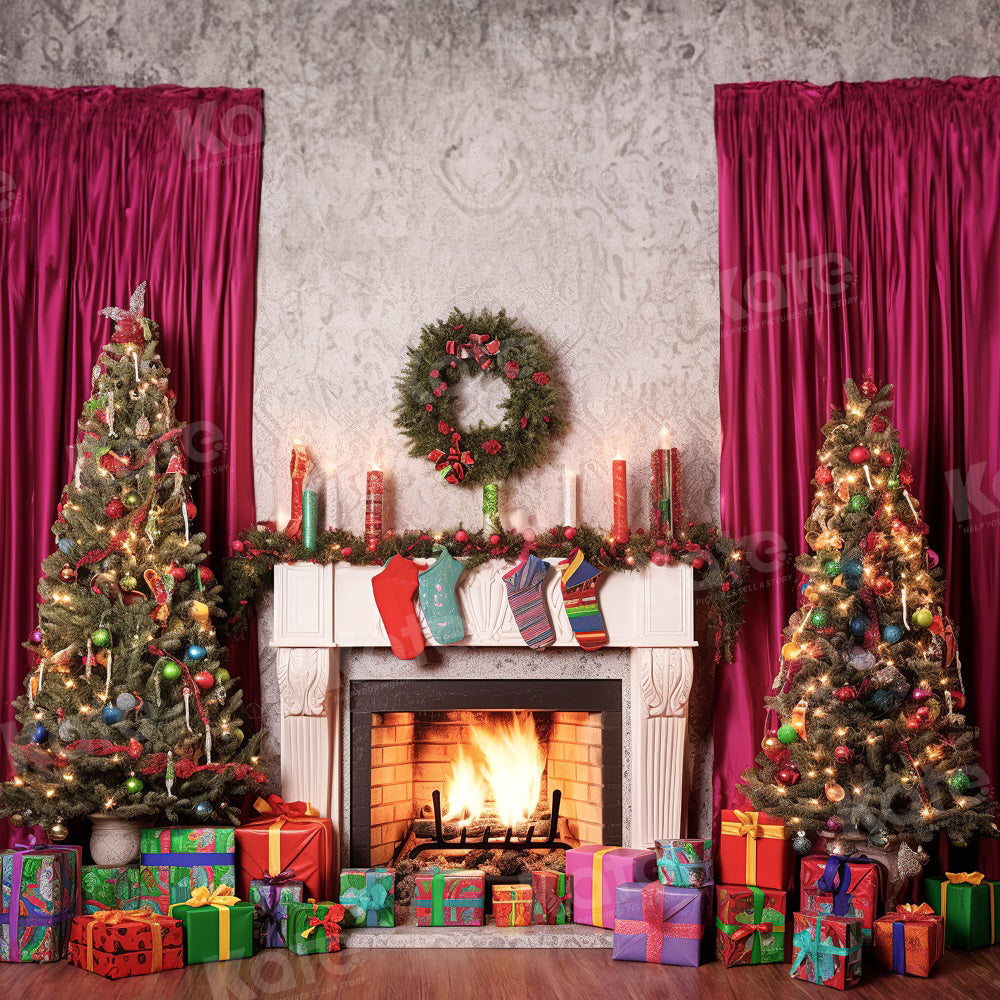 Kate Winter Christmas Fireplace Gift Backdrop for Photography - Kate Backdrop AU