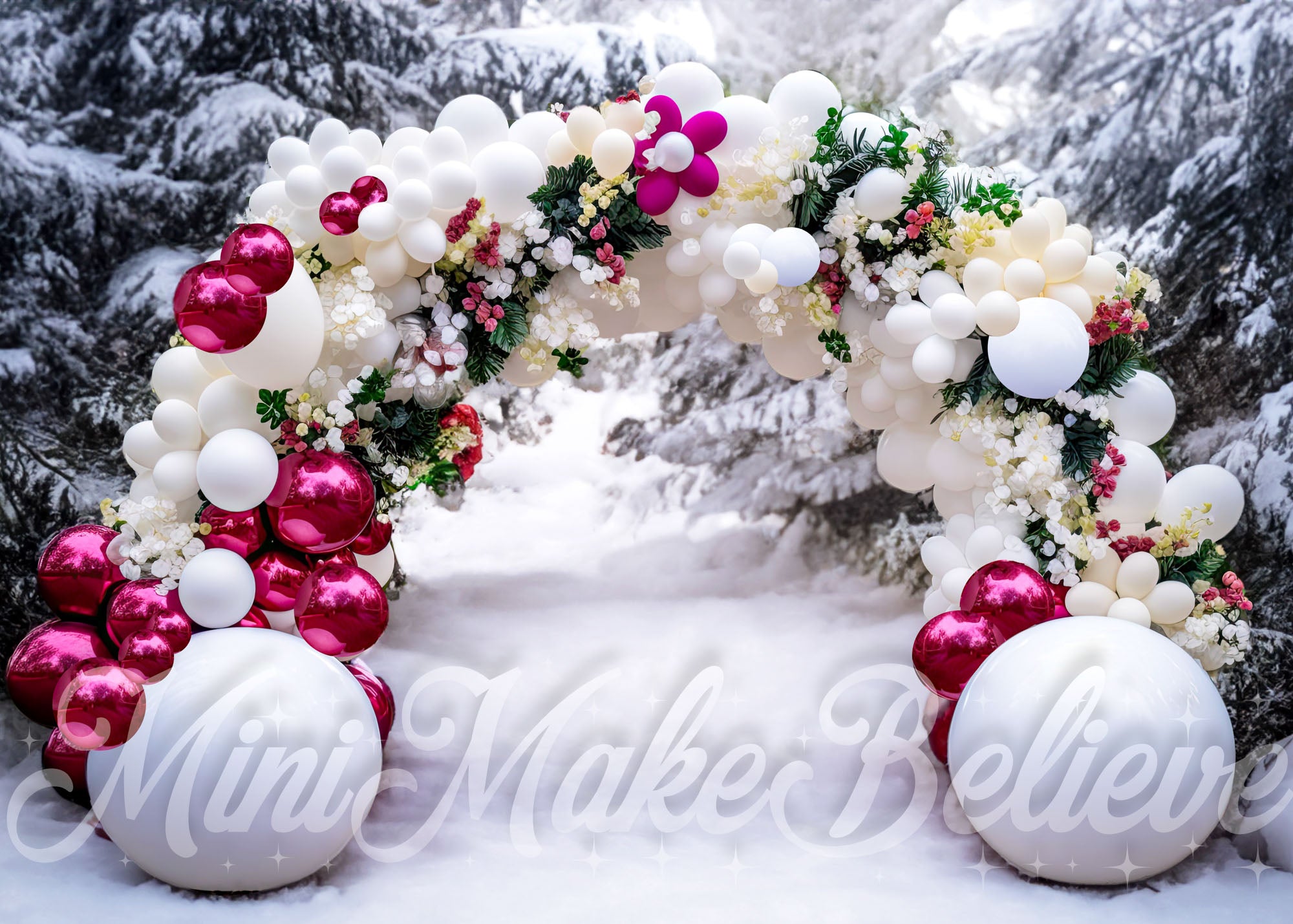 Kate Christmas Winter Backdrop Balloon Arch in Snow Designed by Mini MakeBelieve - Kate Backdrop AU