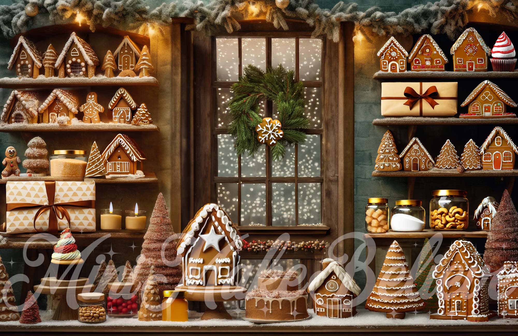 Kate Christmas Winter Gingerbread Kitchen Backdrop Designed by Mini MakeBelieve