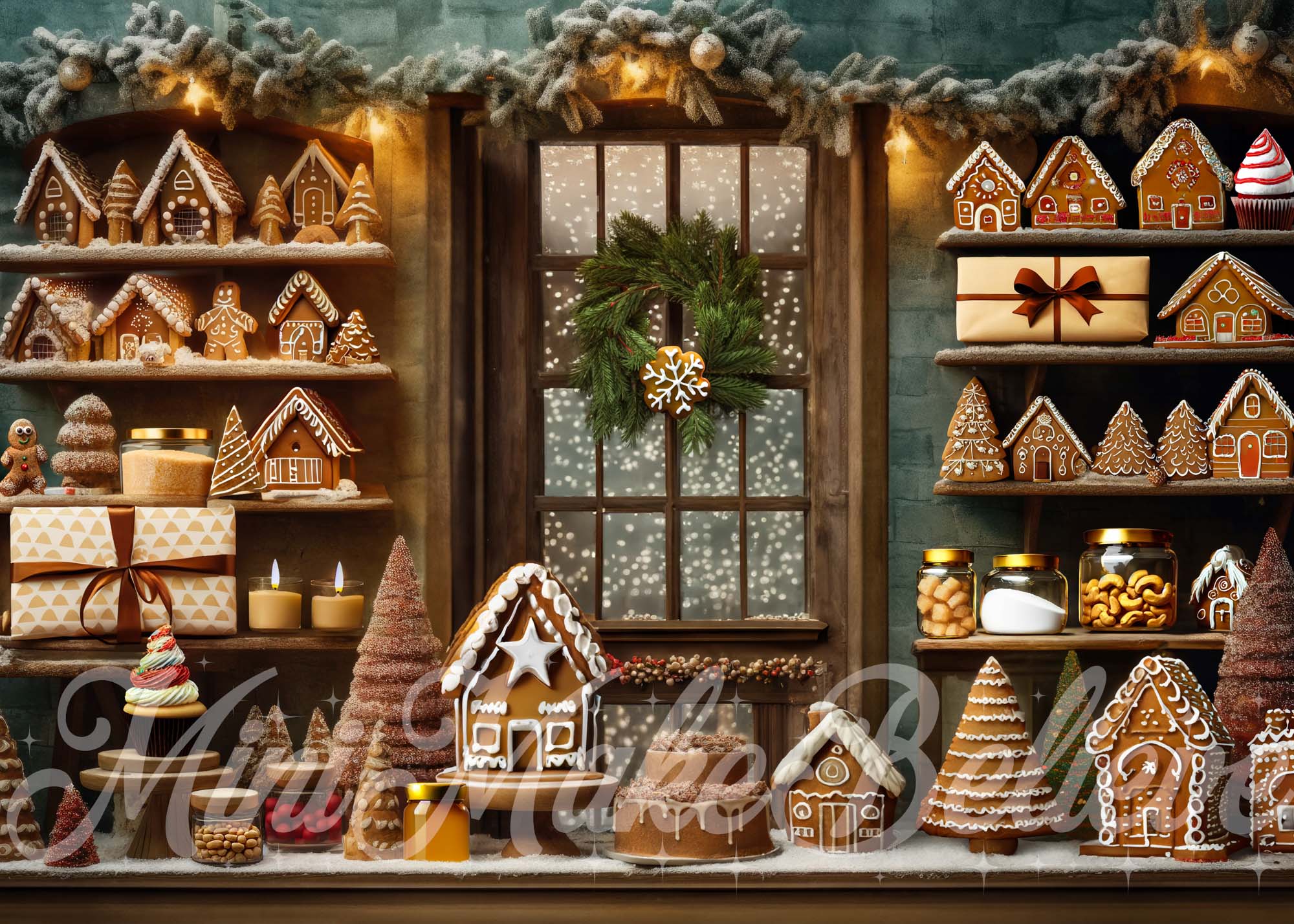 Kate Christmas Winter Gingerbread Kitchen Backdrop Designed by Mini MakeBelieve