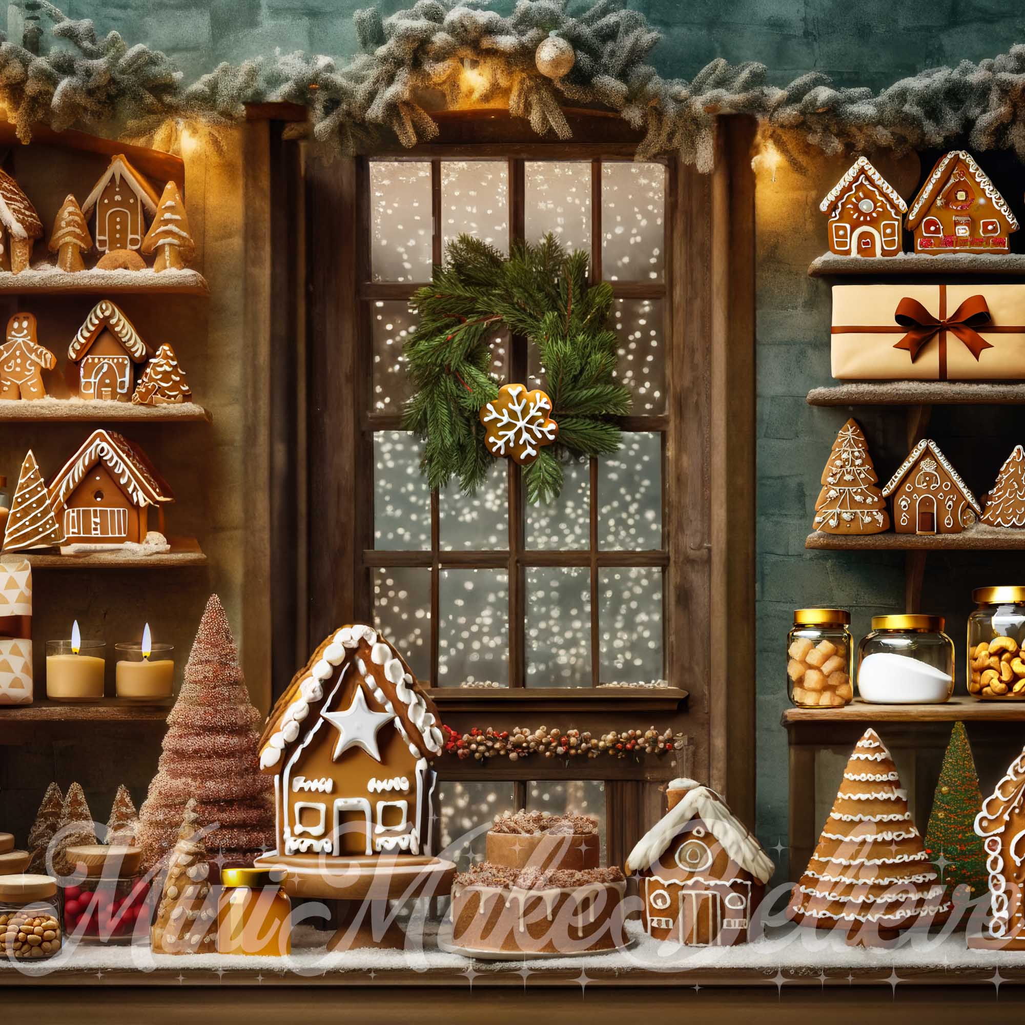 Kate Christmas Winter Gingerbread Kitchen Backdrop Designed by Mini MakeBelieve - Kate Backdrop AU