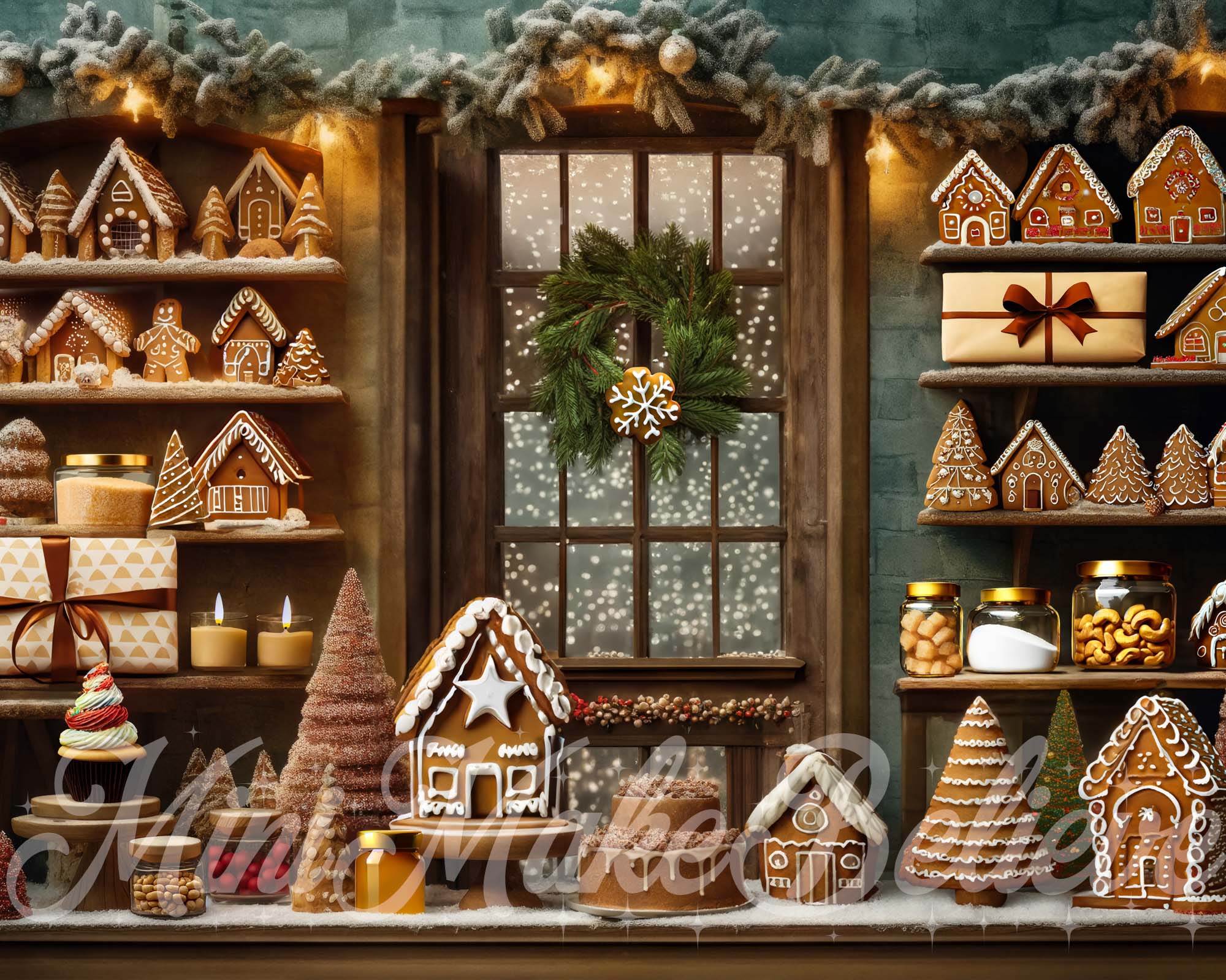Kate Christmas Winter Gingerbread Kitchen Backdrop Designed by Mini MakeBelieve - Kate Backdrop AU