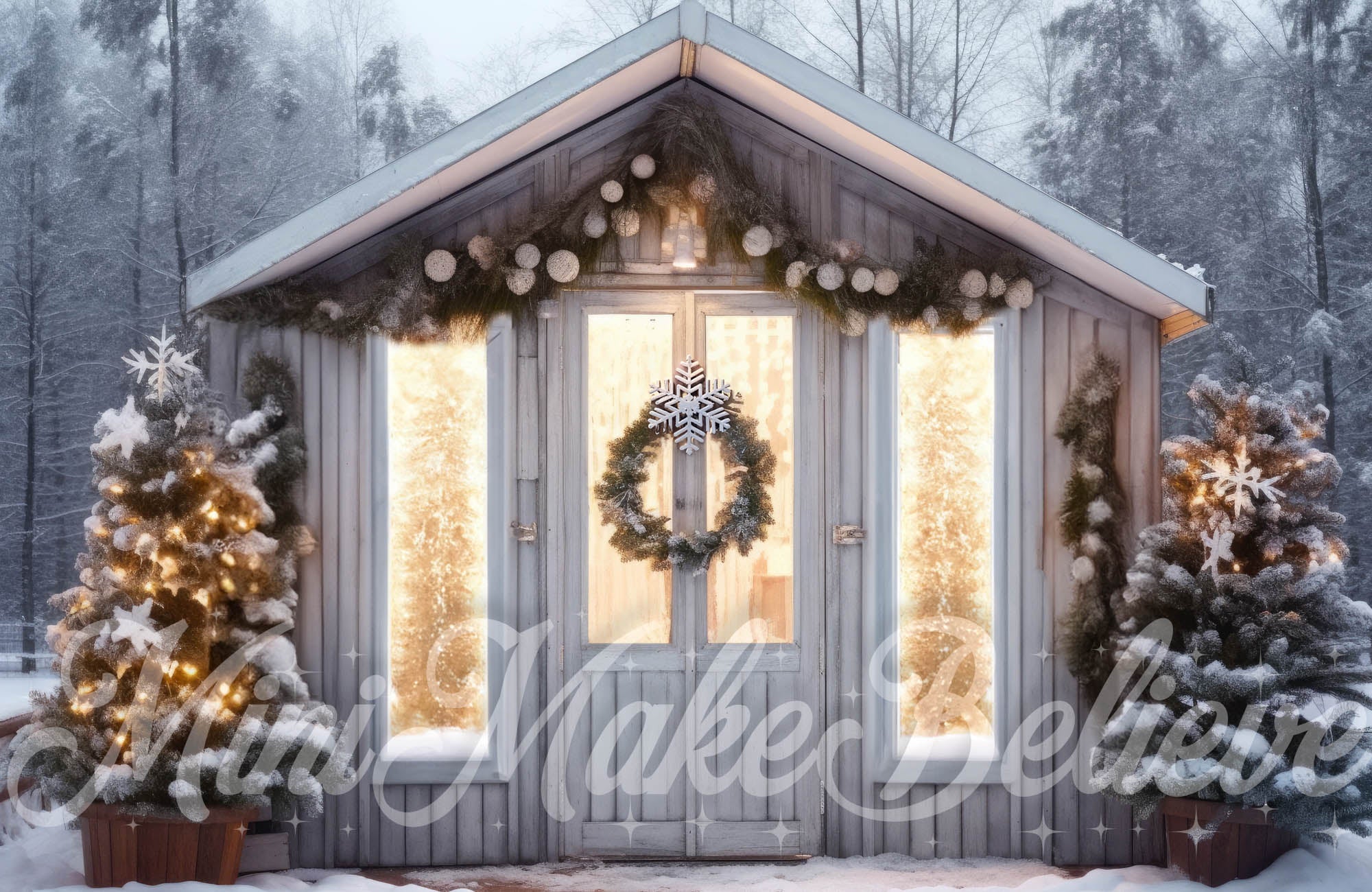Kate Christmas Winter Backdrop Greenhouse Interior Lights Designed by Mini MakeBelieve - Kate Backdrop AU
