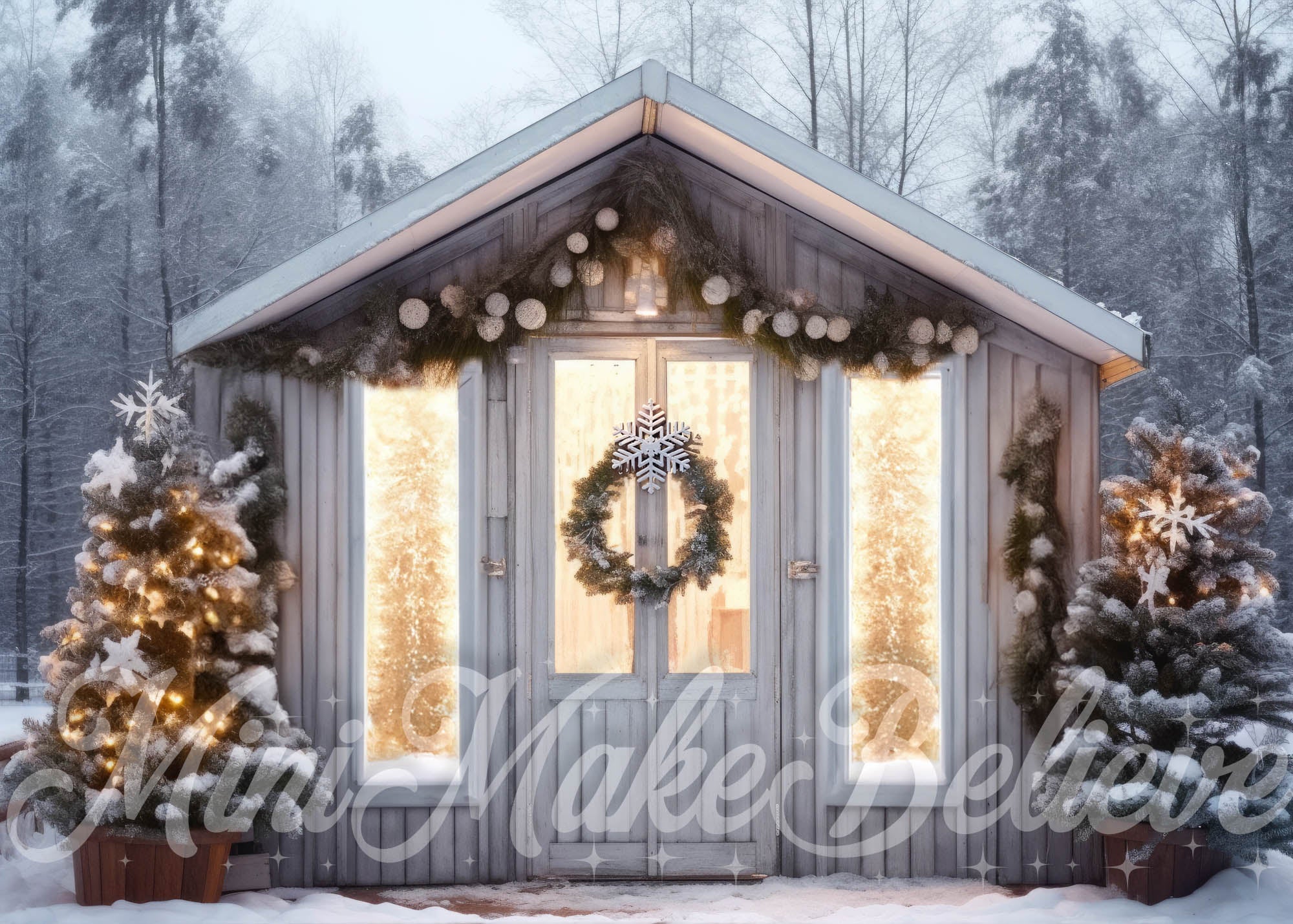 Kate Christmas Winter Backdrop Greenhouse Interior Lights Designed by Mini MakeBelieve - Kate Backdrop AU