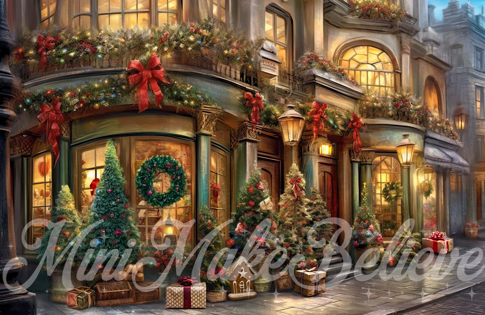 Kate Painterly Christmas Winter Village Backdrop Designed by Mini MakeBelieve - Kate Backdrop AU