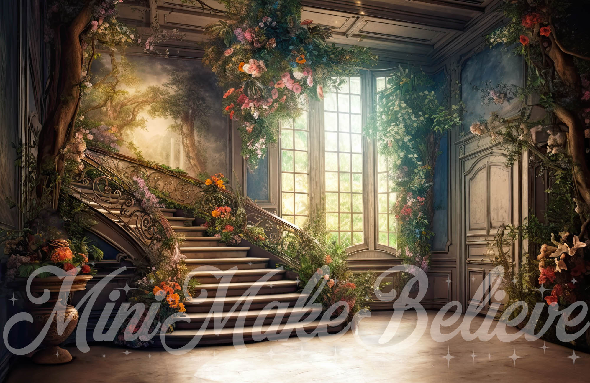 Kate Painterly Valentine Spring Backdrop Soft Painterly Mansion Stairs Designed by Mini MakeBelieve - Kate Backdrop AU