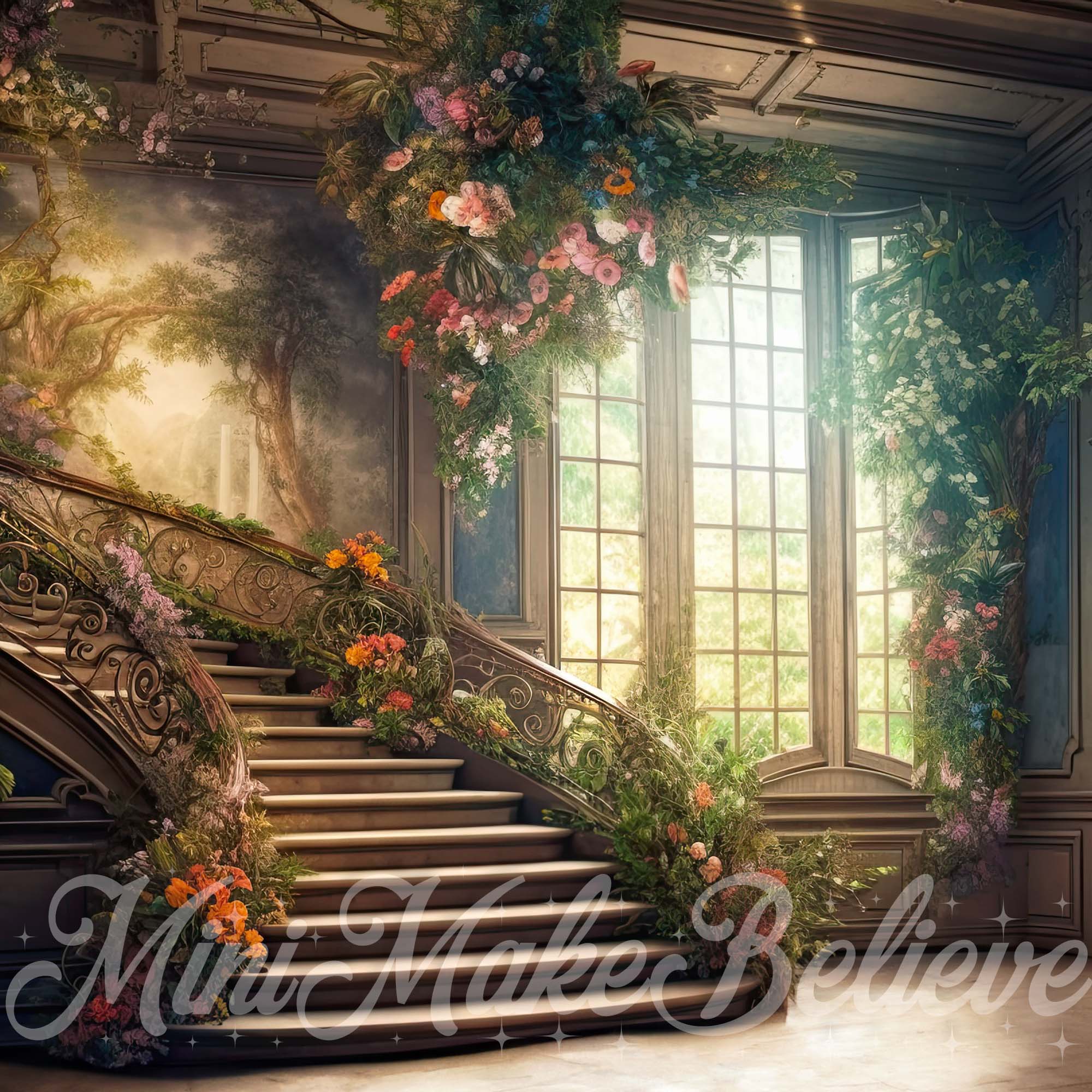 Kate Painterly Valentine Spring Backdrop Soft Painterly Mansion Stairs Designed by Mini MakeBelieve - Kate Backdrop AU