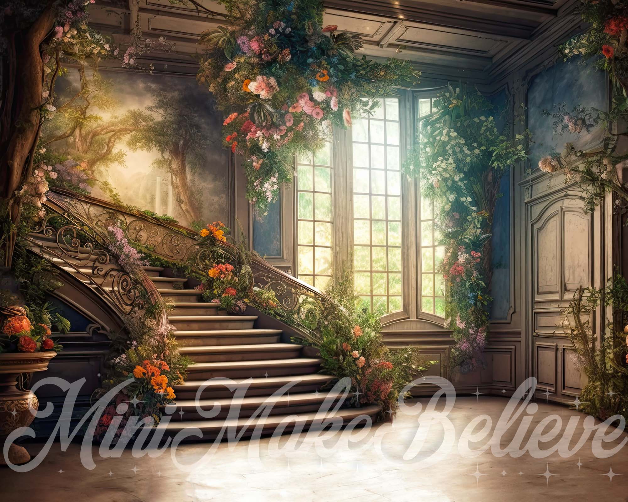 Kate Painterly Valentine Spring Backdrop Soft Painterly Mansion Stairs Designed by Mini MakeBelieve - Kate Backdrop AU