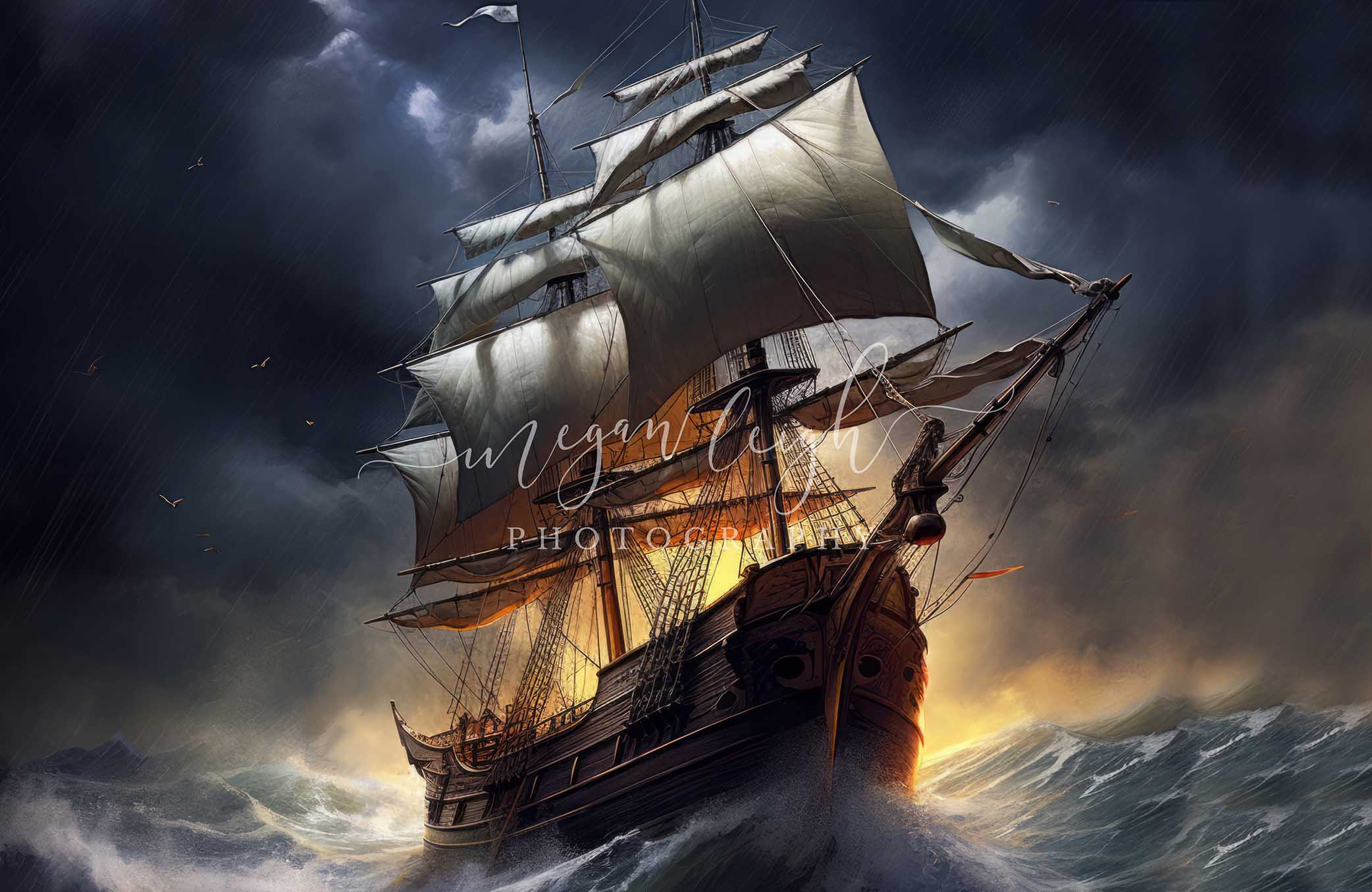 Kate Stormy Pirate Ship Backdrop Designed by Megan Leigh Photography - Kate Backdrop AU