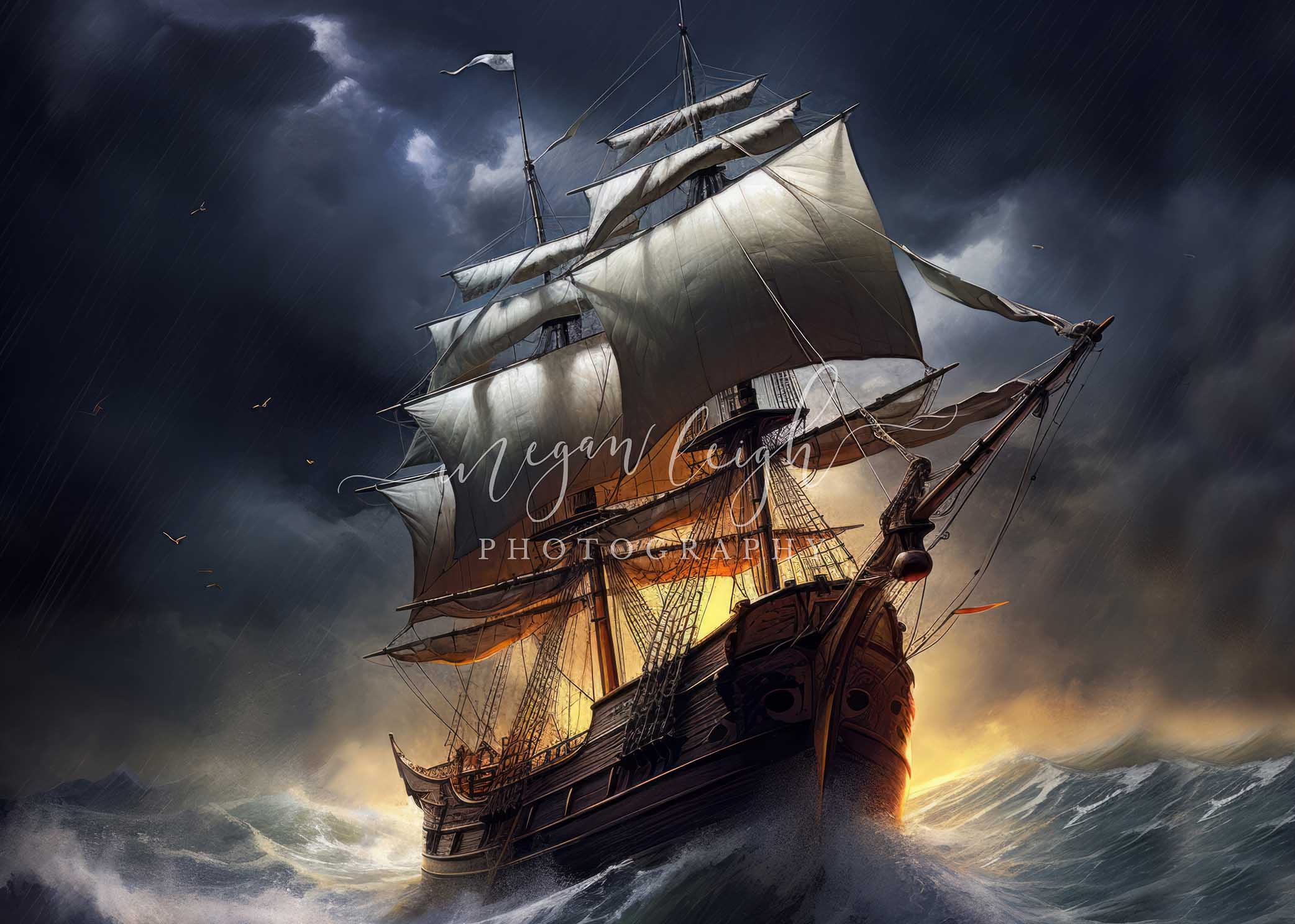 Kate Stormy Pirate Ship Backdrop Designed by Megan Leigh Photography - Kate Backdrop AU