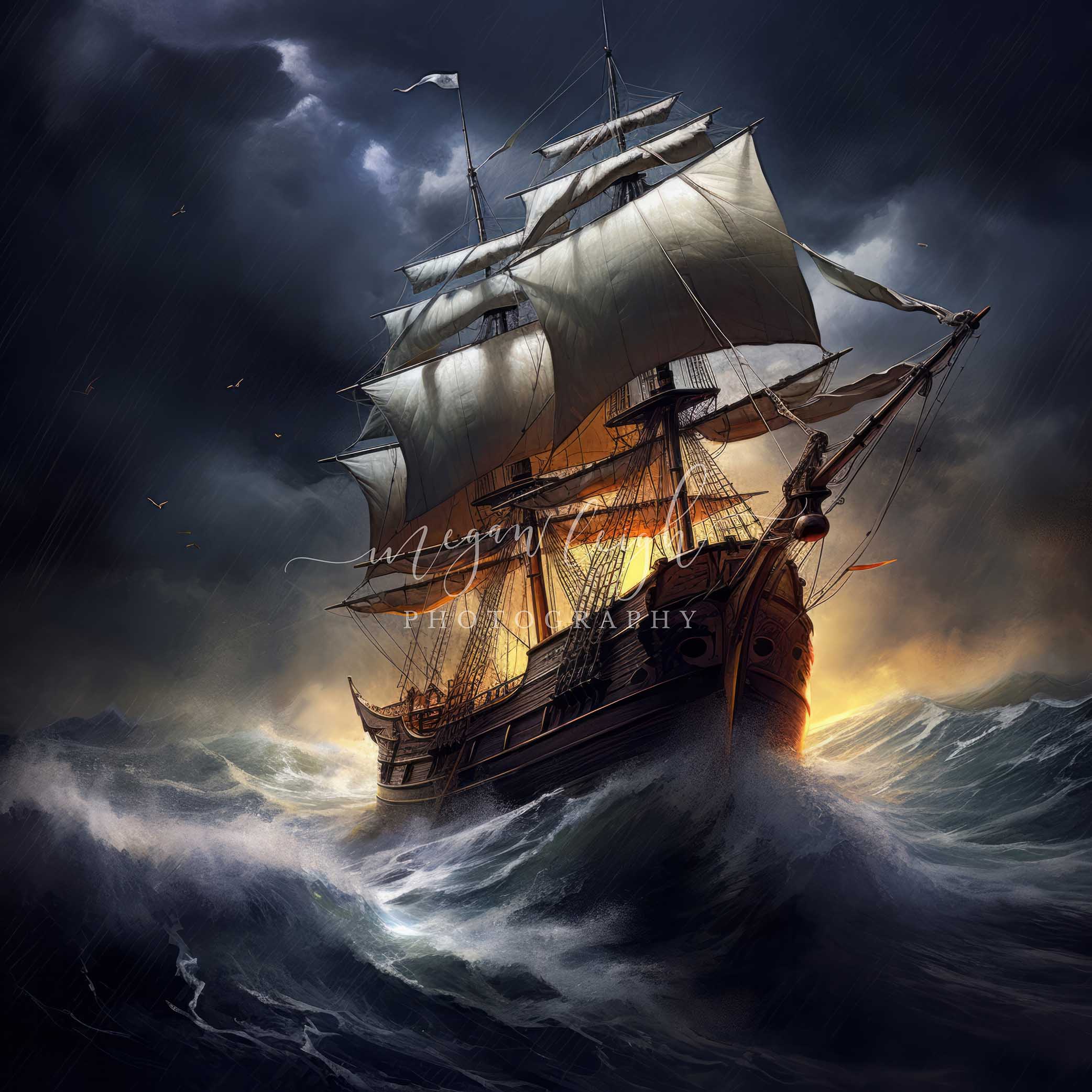 Kate Stormy Pirate Ship Backdrop Designed by Megan Leigh Photography - Kate Backdrop AU
