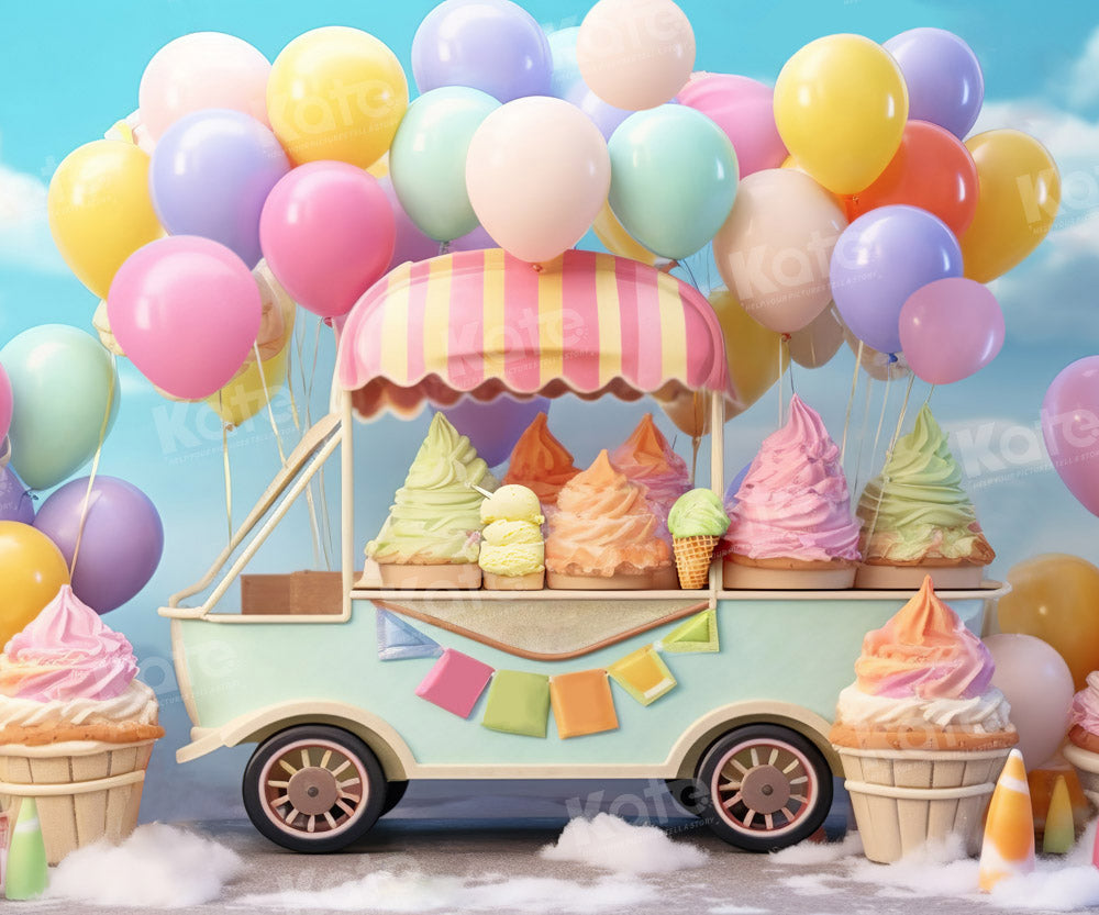 Kate Summer Sweet Ice Cream Backdrop Car Cake Smash Balloon Sky Designed by Chain Photography