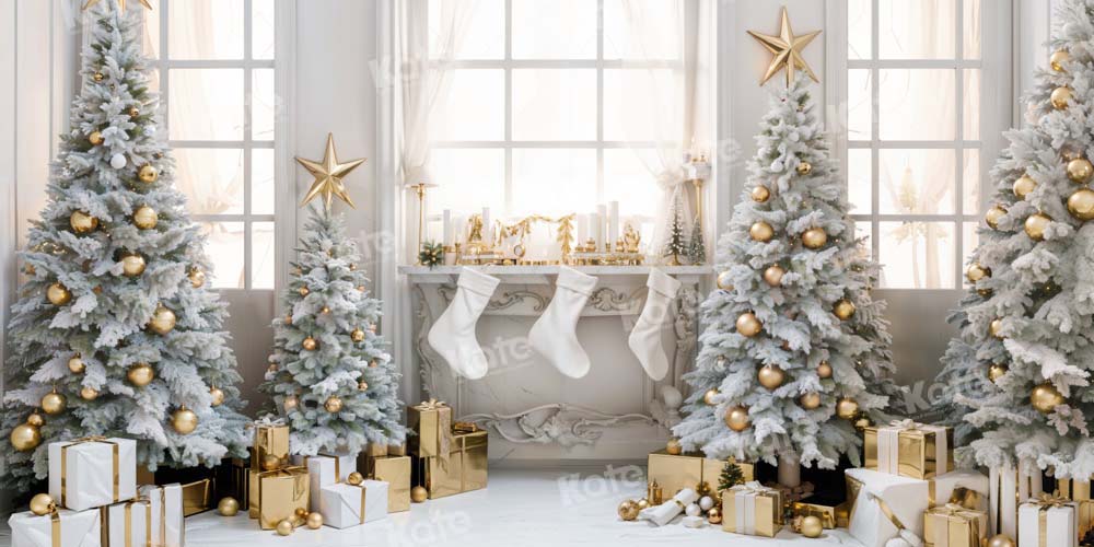 Kate Christmas Tree Gift Backdrop Room Window White Socks Designed by Chain Photography