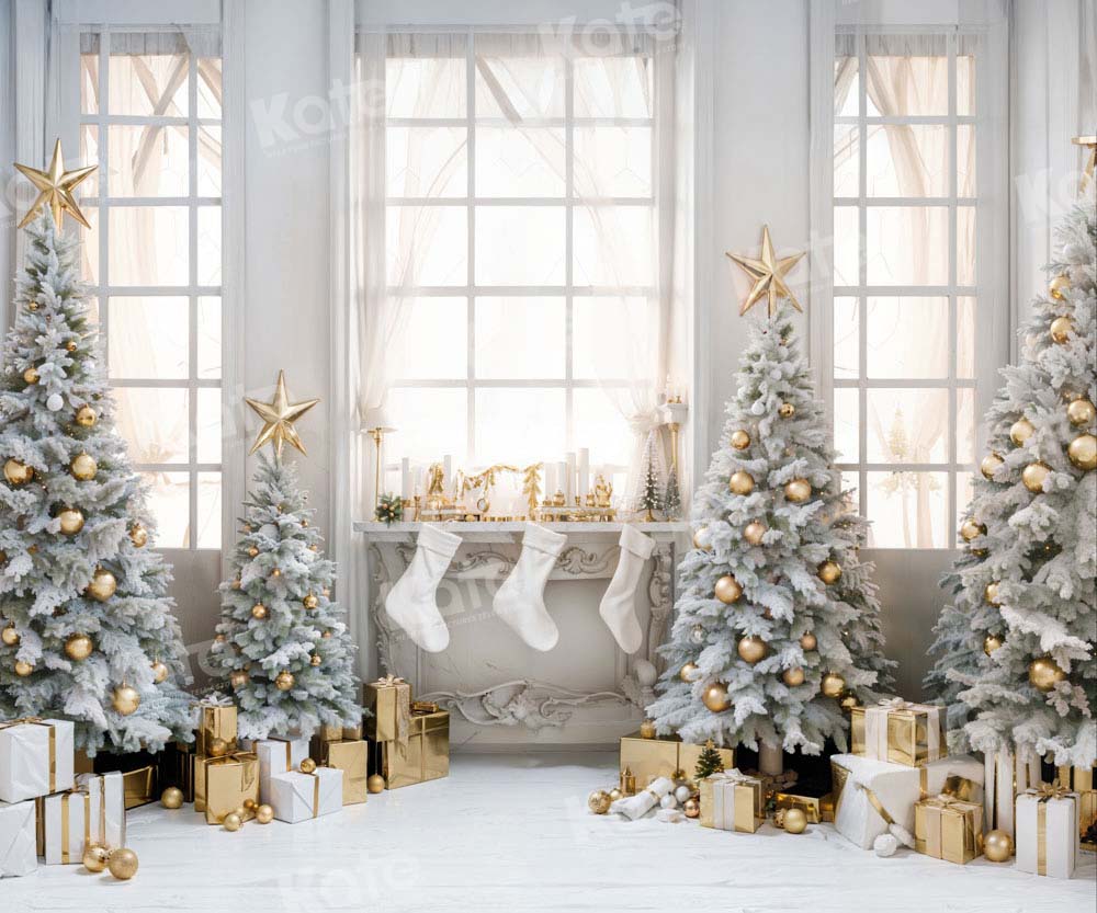Kate Christmas Tree Gift Backdrop Room Window White Socks Designed by Chain Photography
