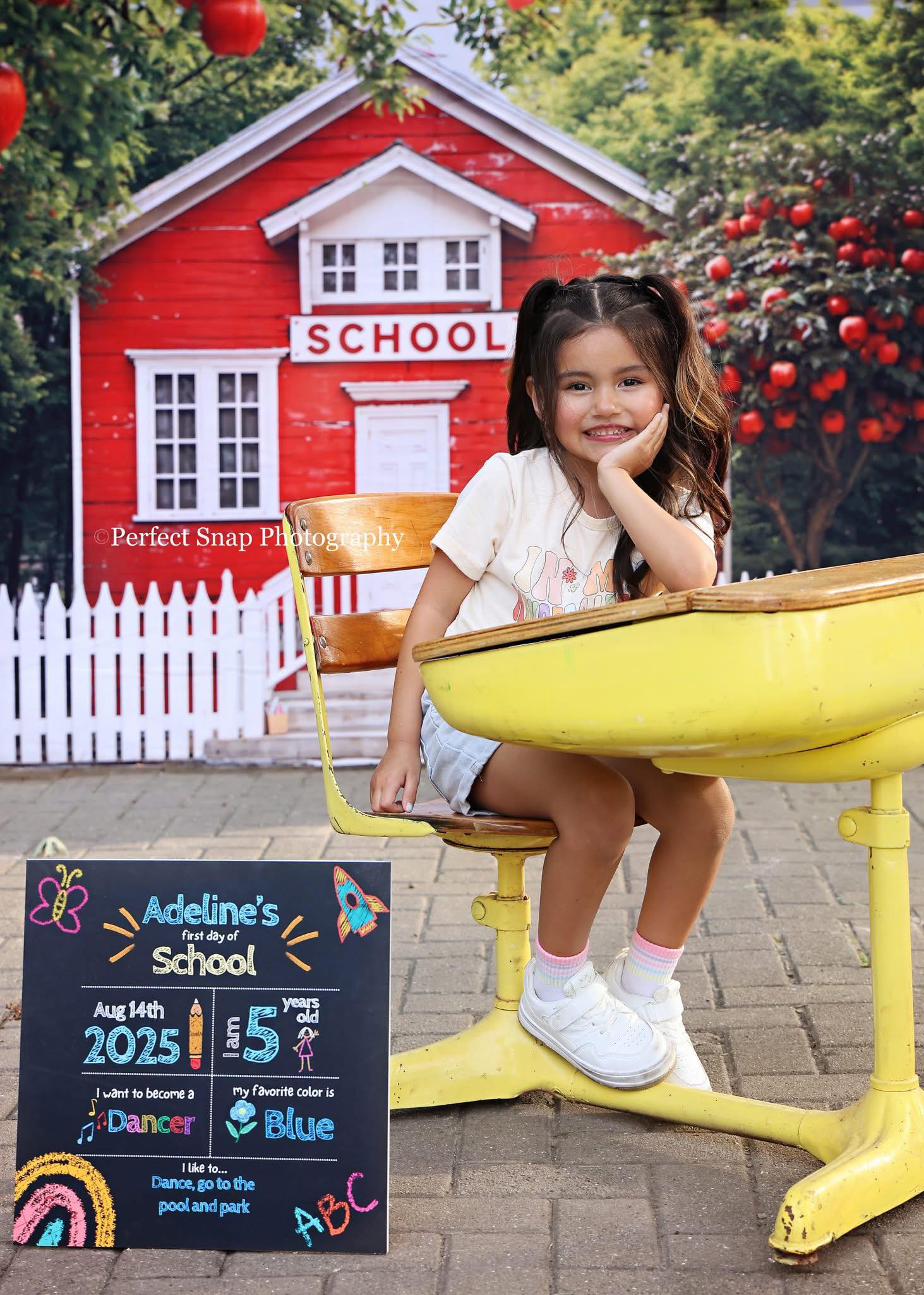 Kate Back to School Red House Apple Tree Fence Backdrop Designed by Chain Photography - Kate Backdrop AU