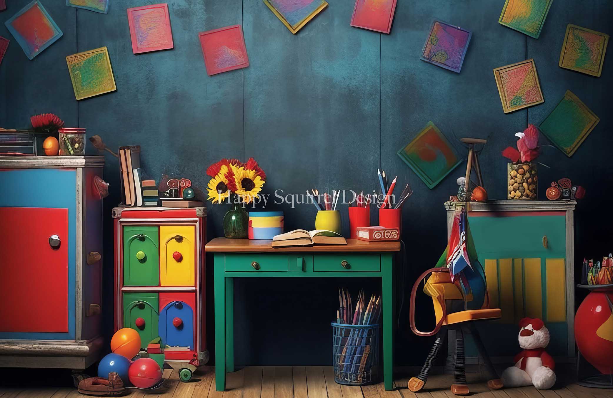 Kate Colorful Classroom Backdrop Designed by Happy Squirrel Design