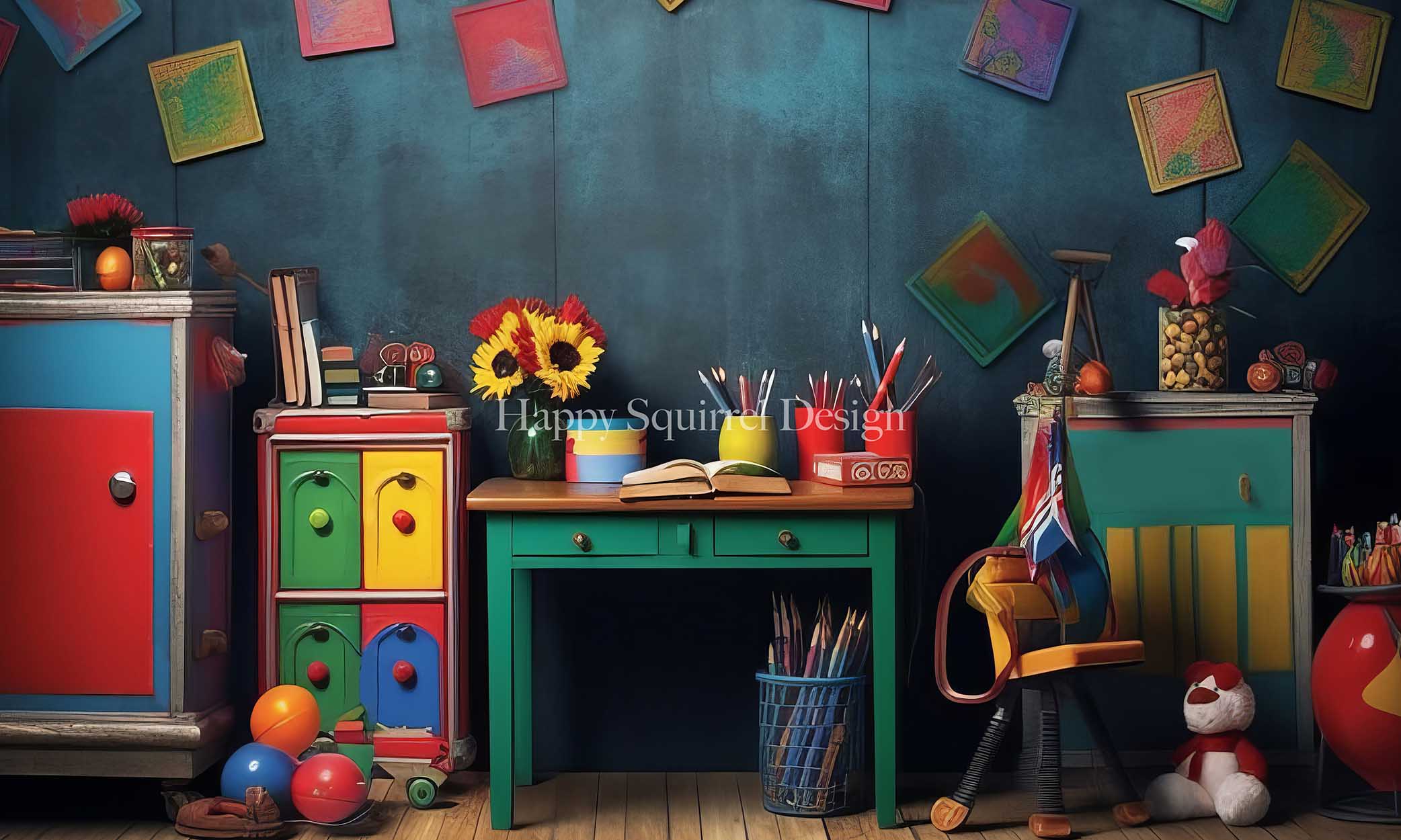 Kate Colorful Classroom Backdrop Designed by Happy Squirrel Design - Kate Backdrop AU