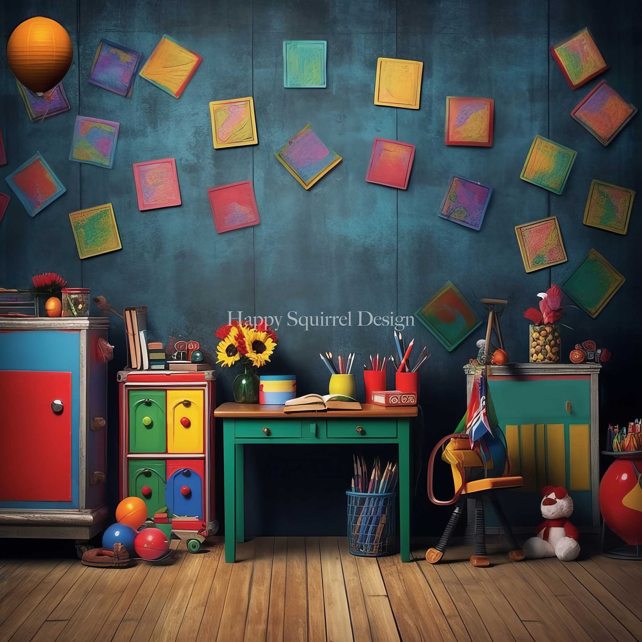 Kate Colorful Classroom Backdrop Designed by Happy Squirrel Design
