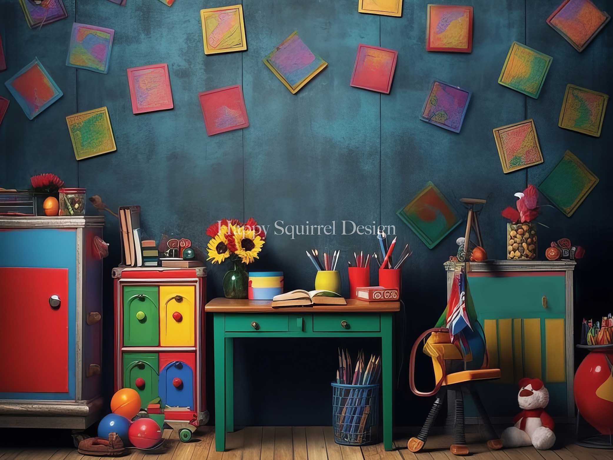 Kate Colorful Classroom Backdrop Designed by Happy Squirrel Design - Kate Backdrop AU