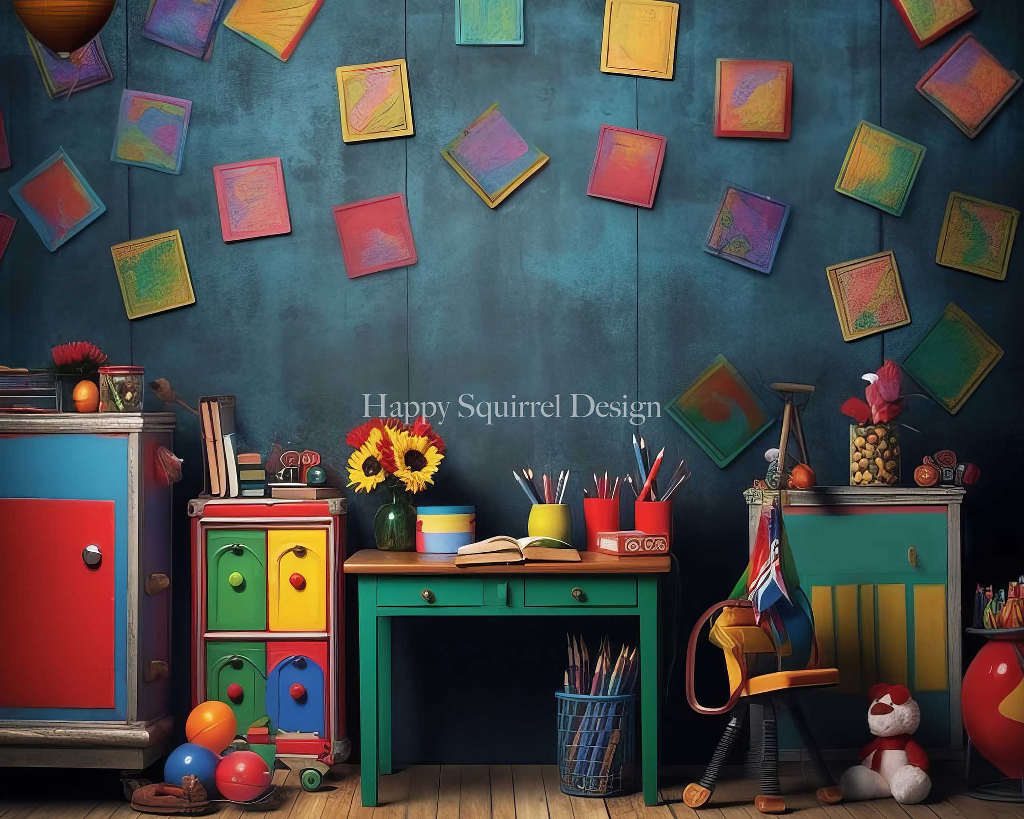 Kate Colorful Classroom Backdrop Designed by Happy Squirrel Design