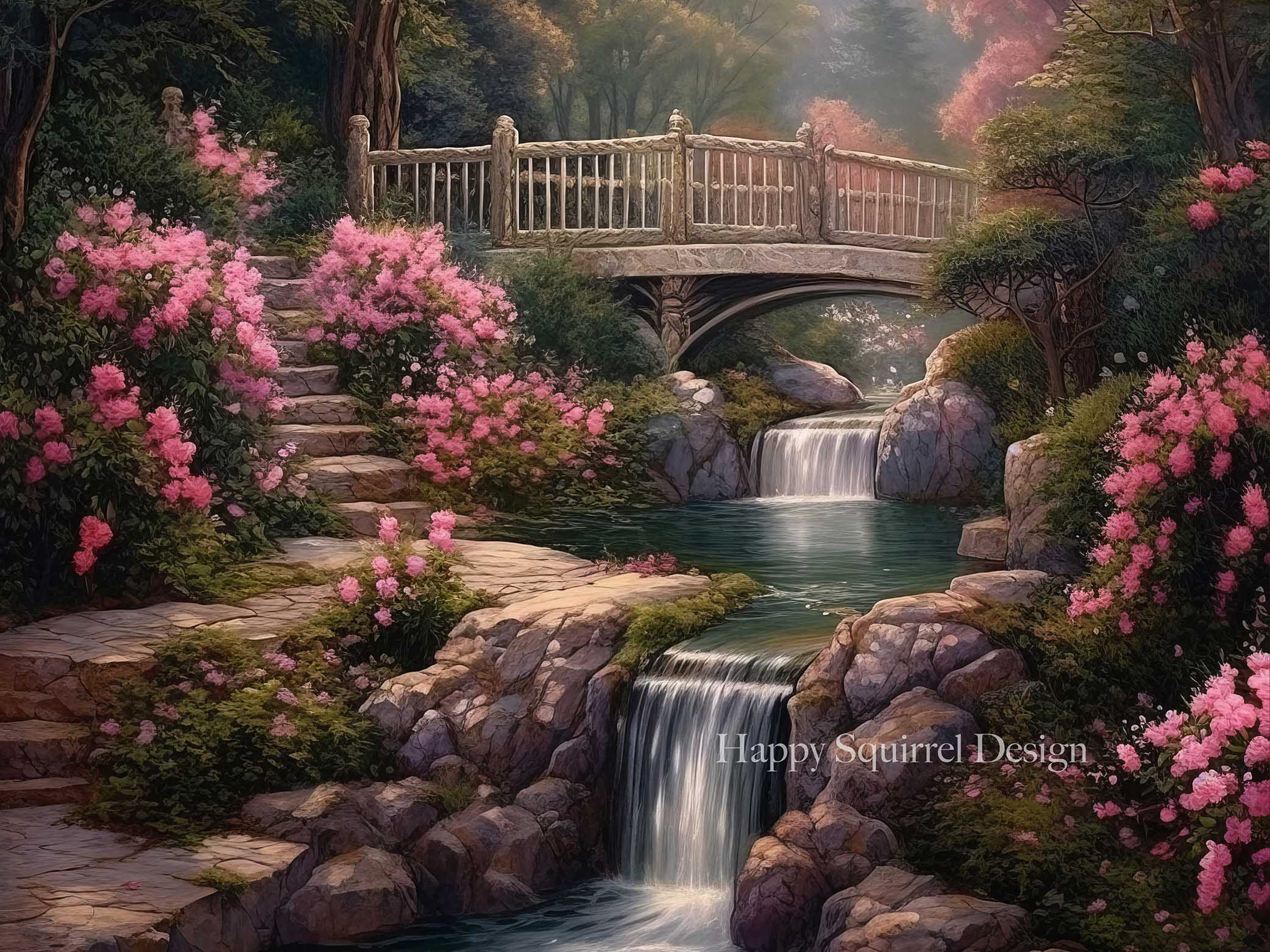 Kate Waterfall Rose Garden Backdrop Designed by Happy Squirrel Design - Kate Backdrop AU