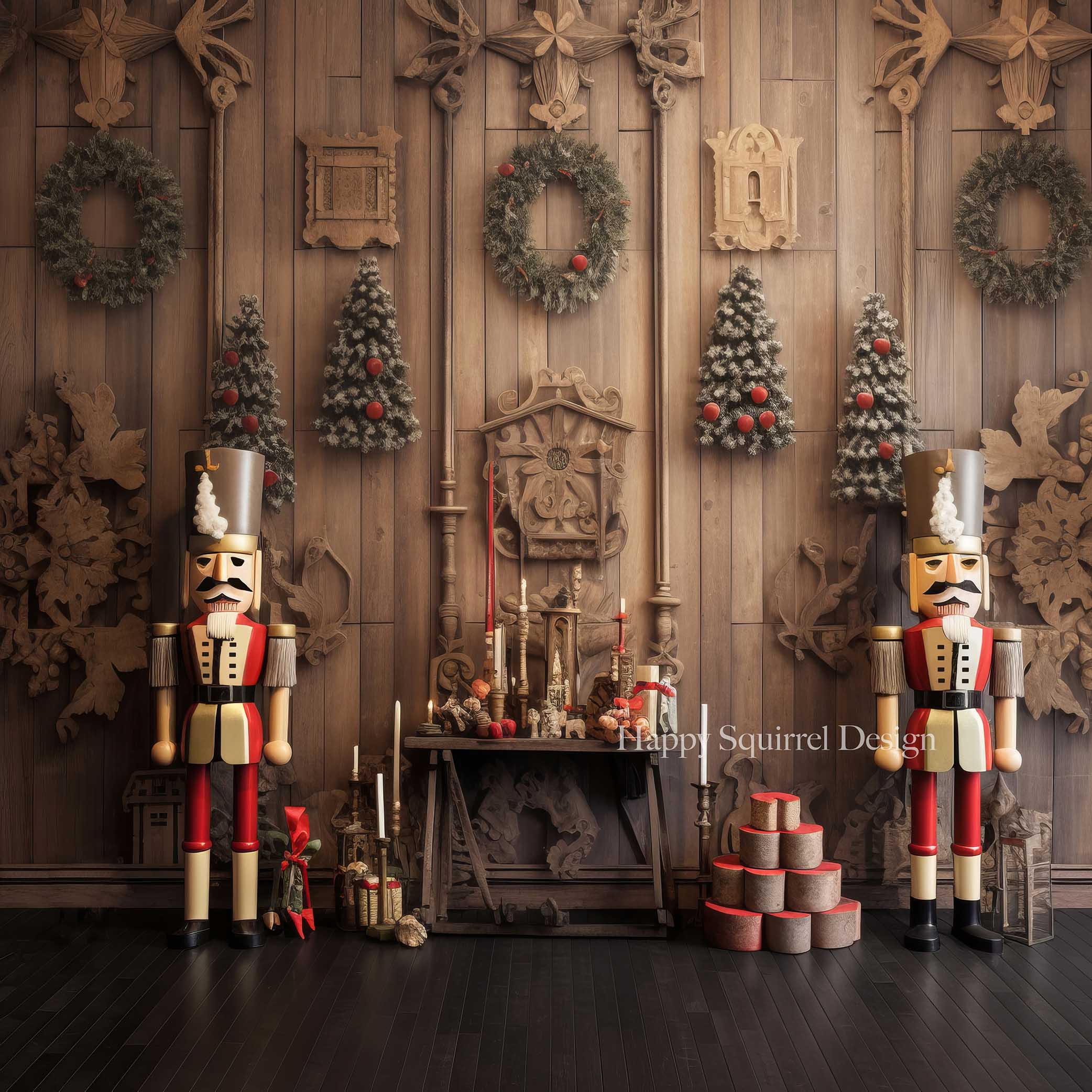 Kate Wooden Nutcraker Wall Backdrop Designed by Happy Squirrel Design - Kate Backdrop AU