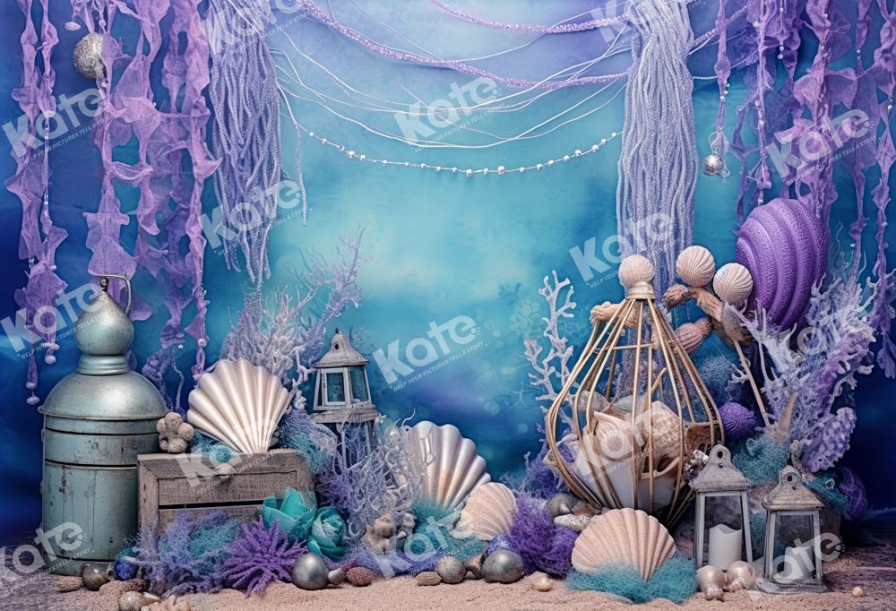 Kate Purple Deep Sea Shell Mermaid Backdrop for Photography - Kate Backdrop AU