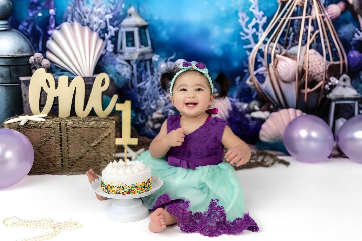 Kate Purple Deep Sea Shell Mermaid Fleece Backdrop for Photography - Kate Backdrop AU