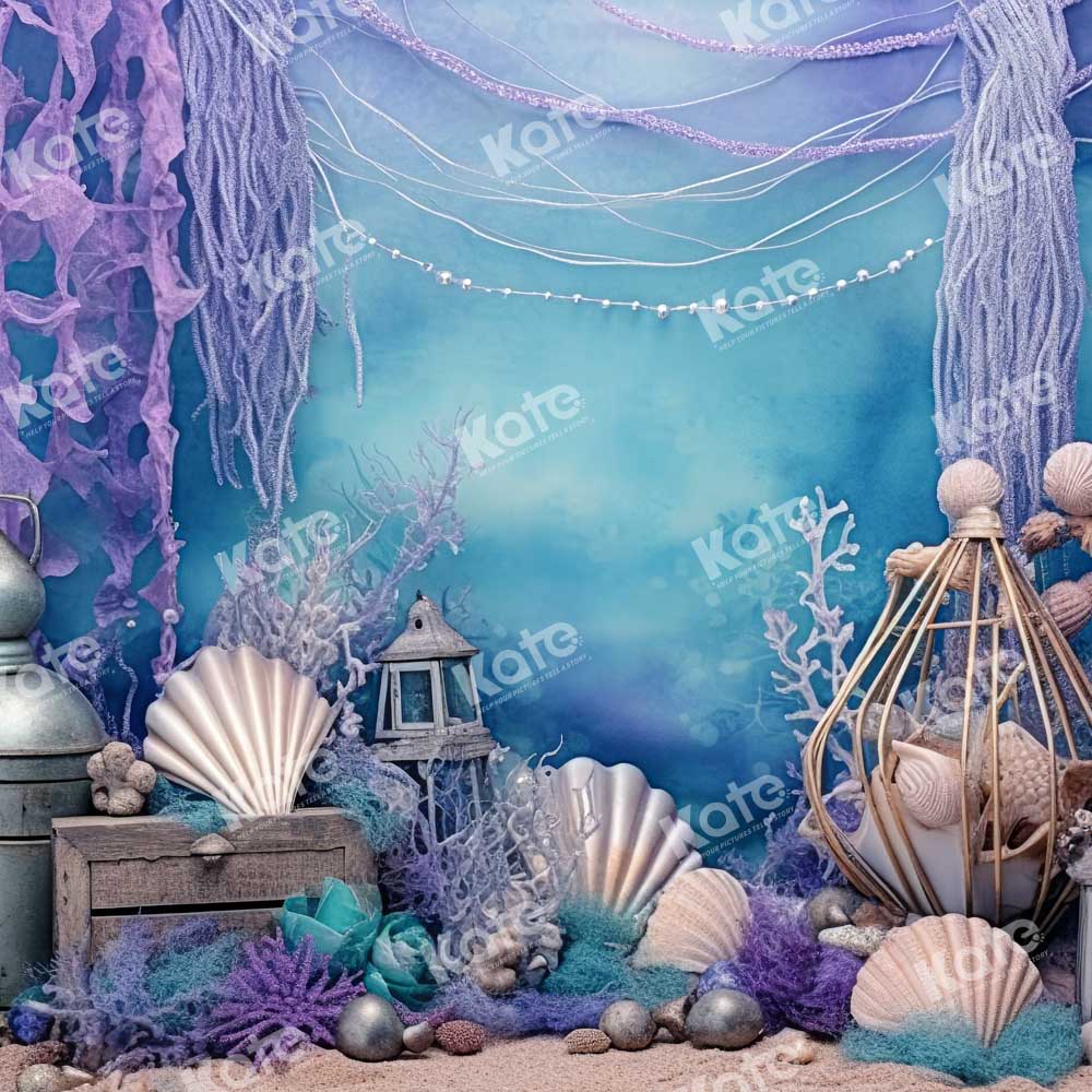 Kate Purple Deep Sea Shell Mermaid Backdrop for Photography