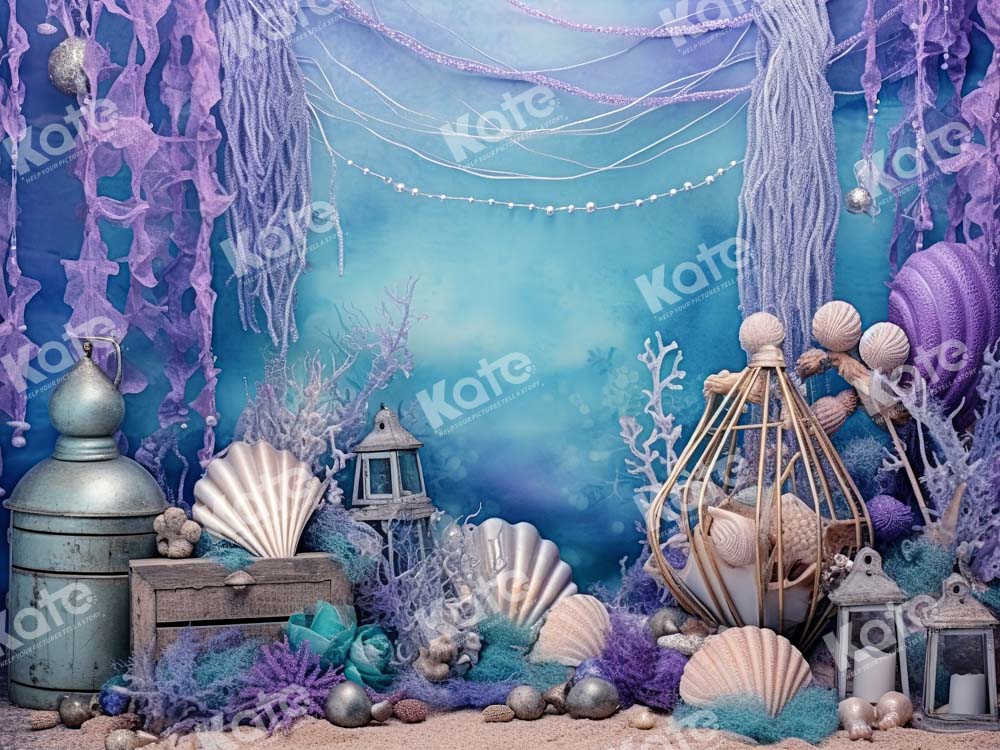 Kate Purple Deep Sea Shell Mermaid Backdrop for Photography - Kate Backdrop AU