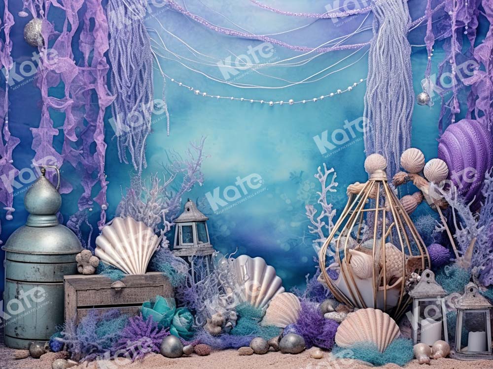 Kate Purple Deep Sea Shell Mermaid Backdrop for Photography