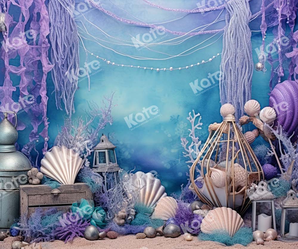 Kate Purple Deep Sea Shell Mermaid Backdrop for Photography - Kate Backdrop AU