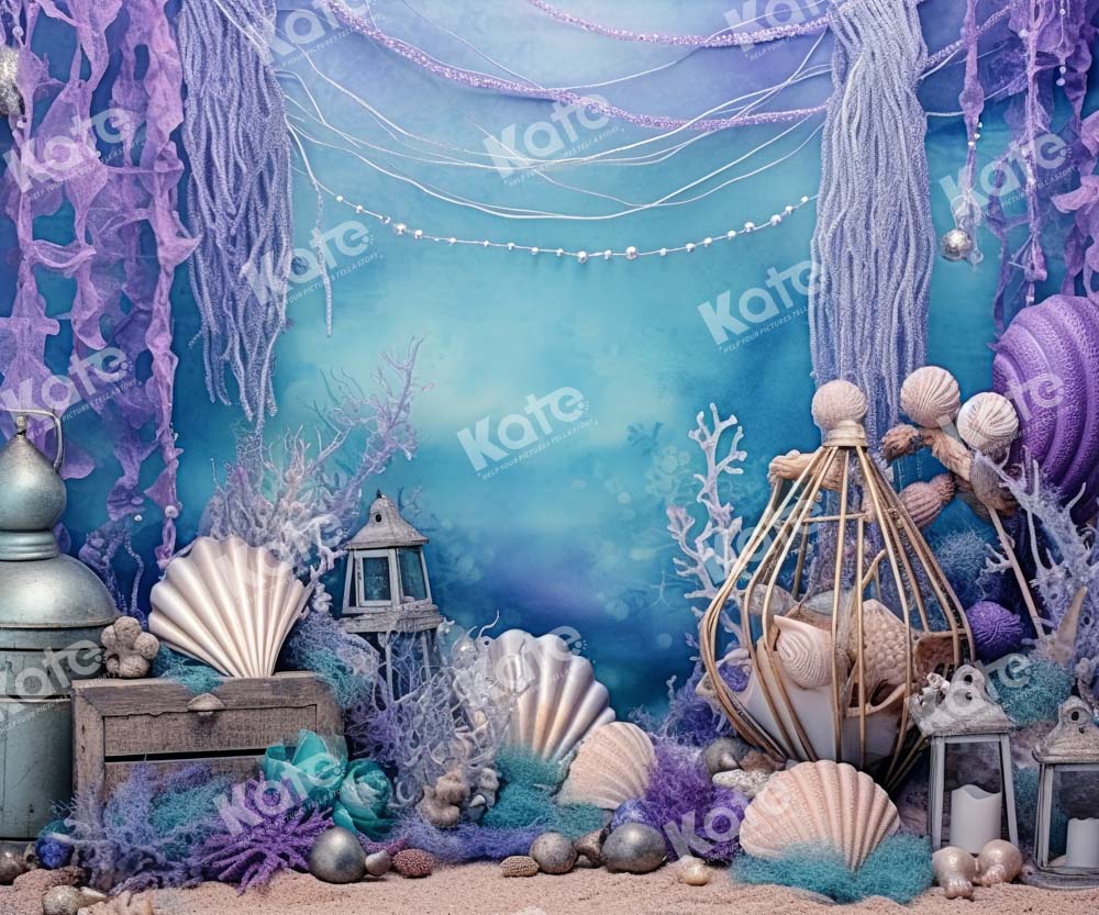 Kate Purple Deep Sea Shell Mermaid Backdrop for Photography