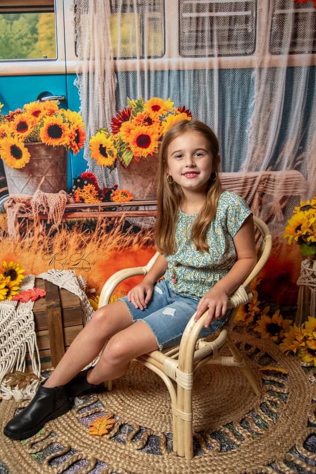 Kate Autumn Outing Bus Backdrop Sunflower for Photography - Kate Backdrop AU