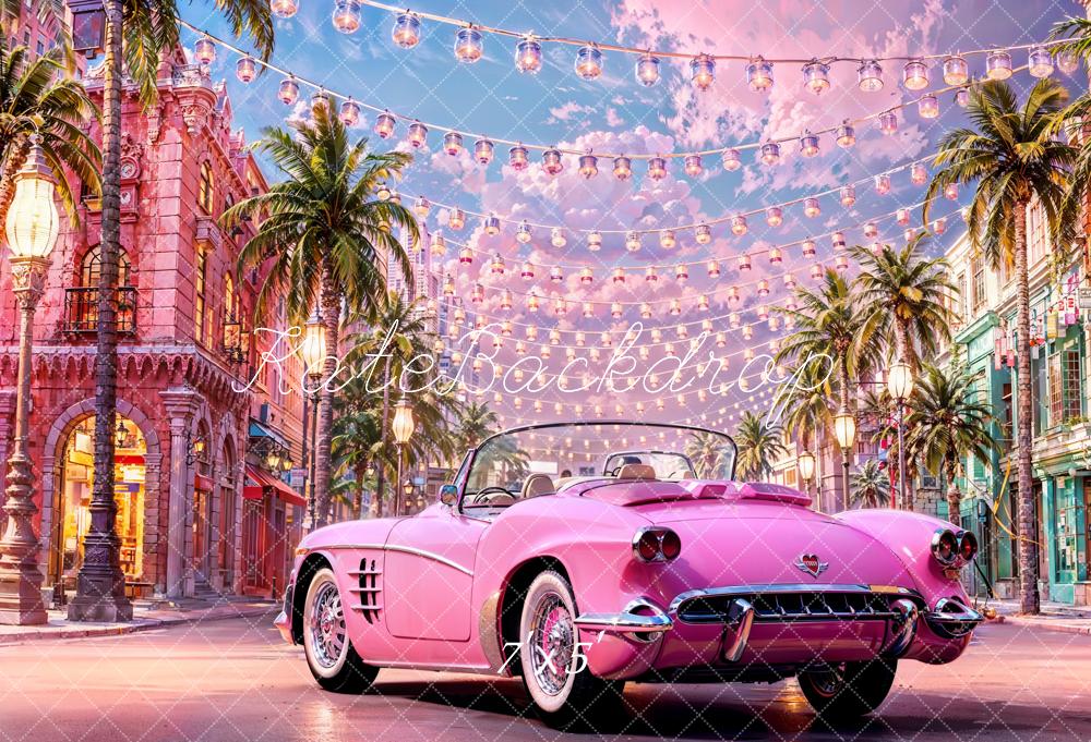 Kate Doll's Dream Town Backdrop Pink Car for Photography