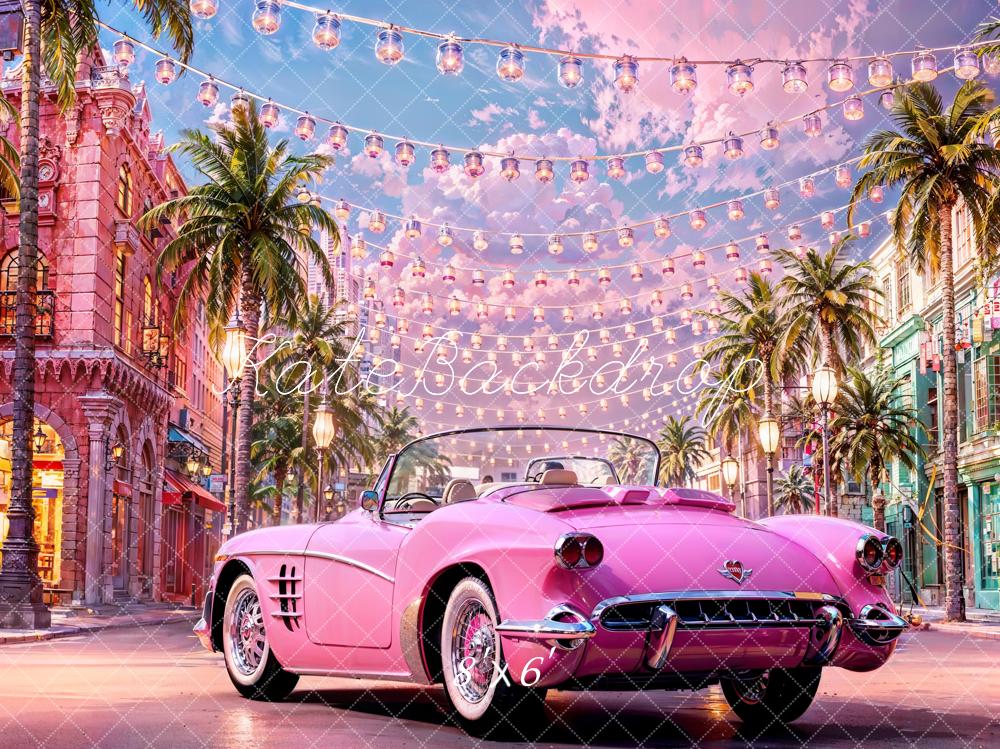 Kate Doll's Dream Town Backdrop Pink Car for Photography - Kate Backdrop AU