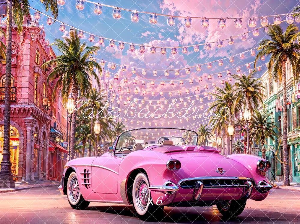 Kate Doll's Dream Town Backdrop Pink Car for Photography