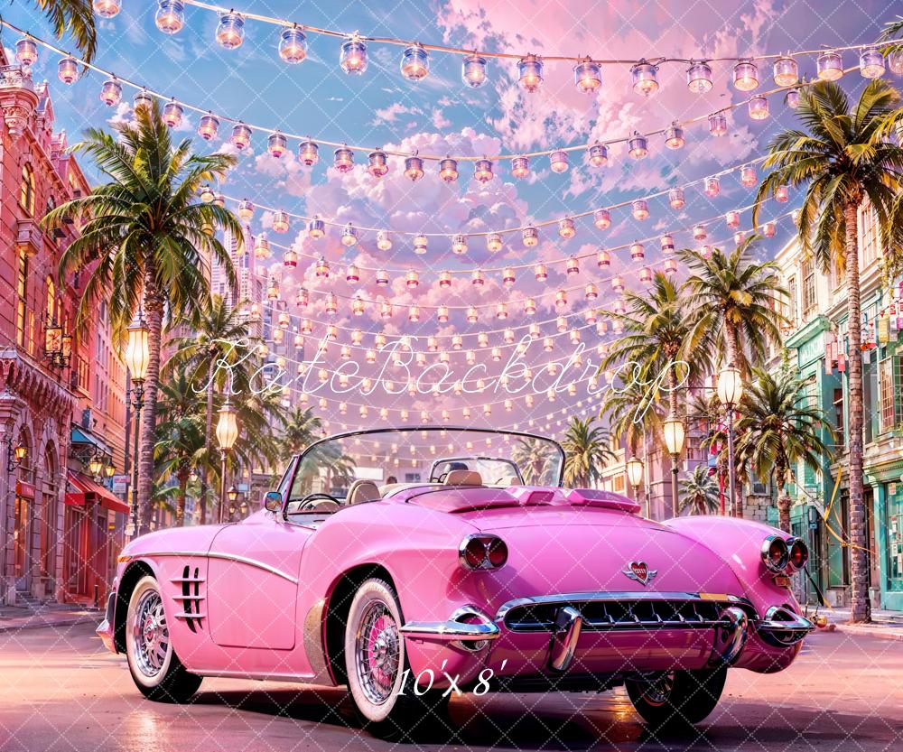 Kate Doll's Dream Town Backdrop Pink Car for Photography