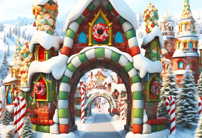 Kate Christmas Snow Mountain Town Backdrop for Photography - Kate Backdrop AU