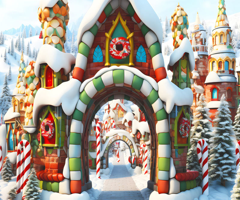 Kate Christmas Snow Mountain Town Backdrop for Photography - Kate Backdrop AU