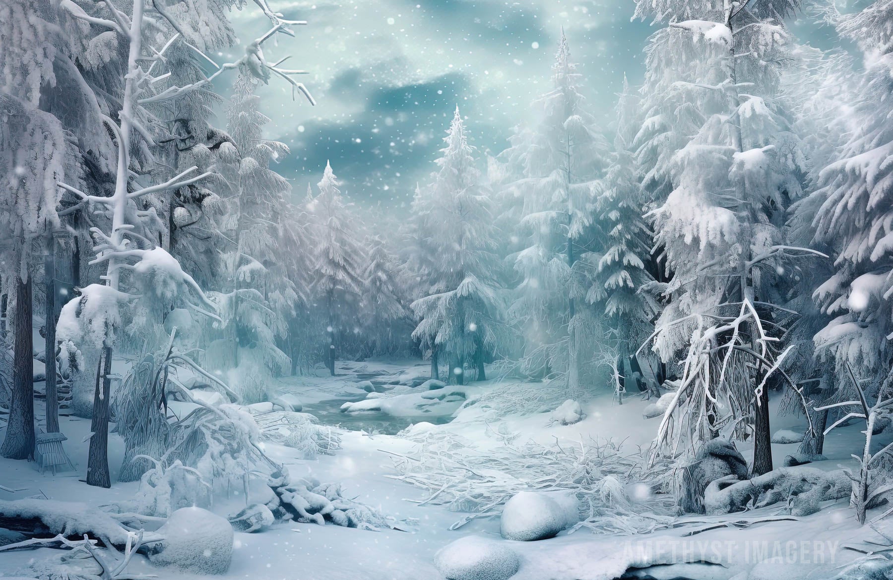 Kate Frozen Trees Backdrop Designed by Angela Marie Photography