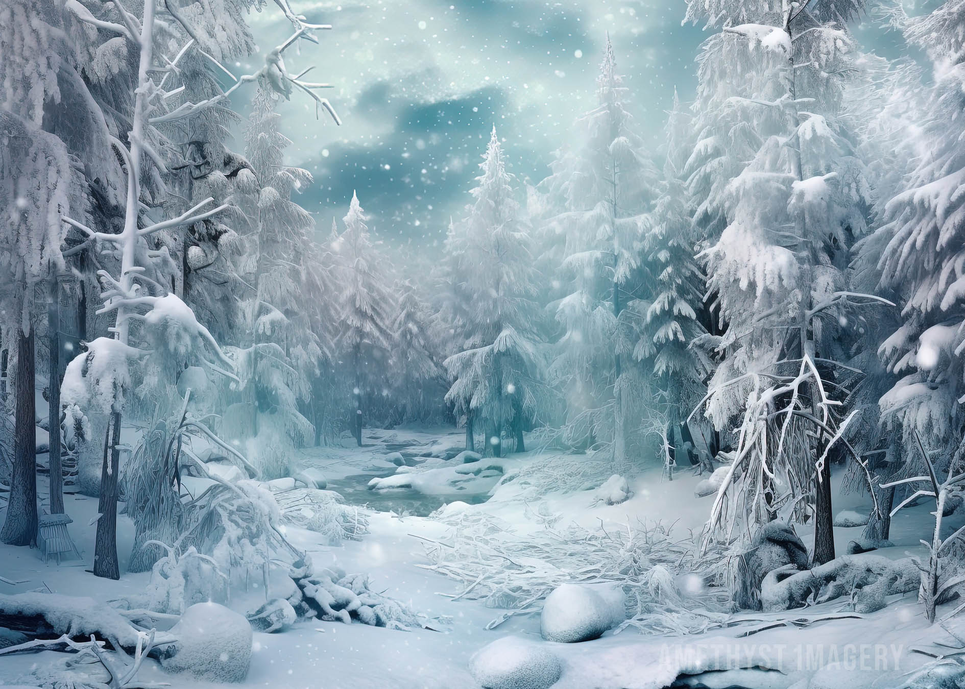 Kate Frozen Trees Backdrop Designed by Angela Marie Photography