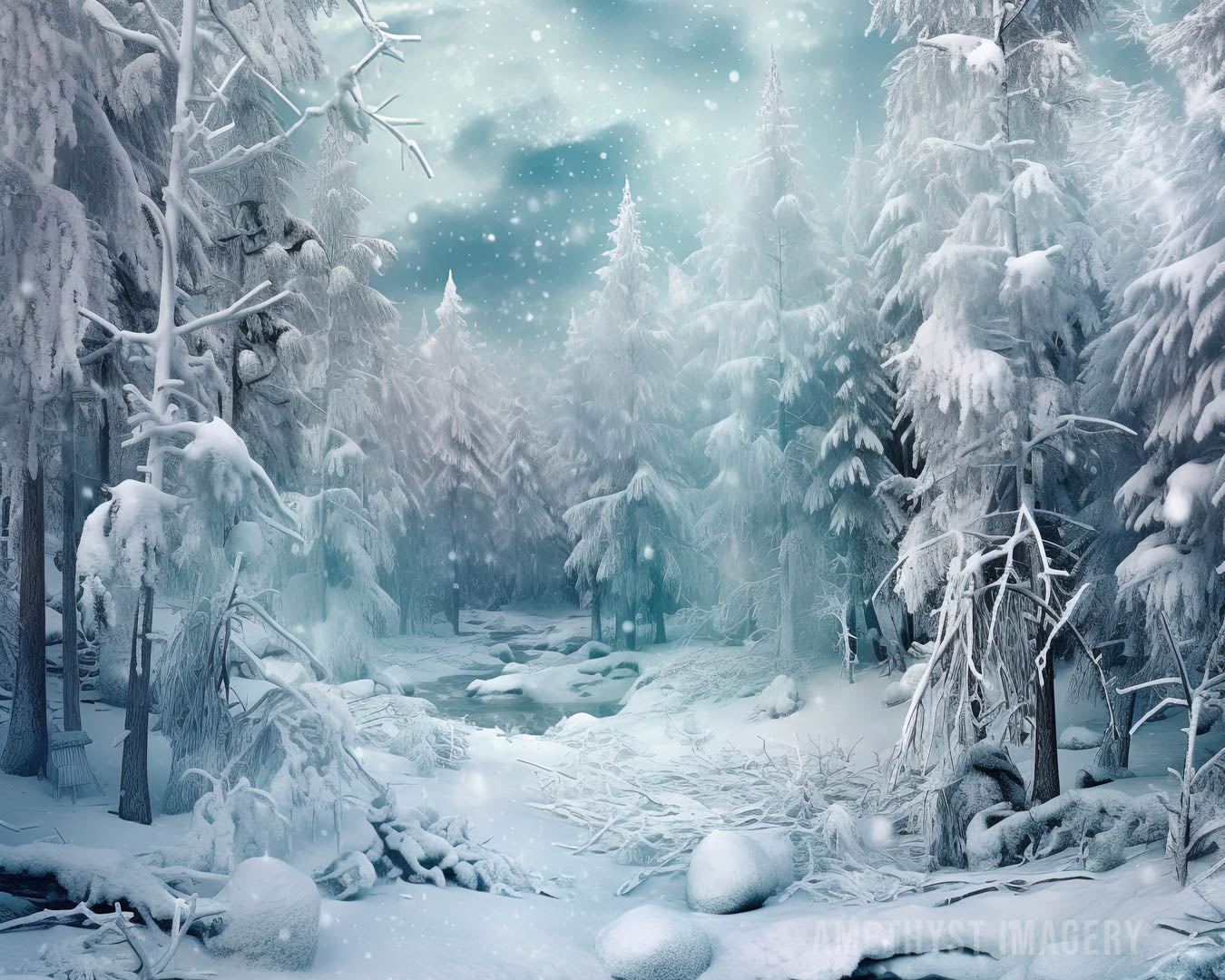 Kate Frozen Trees Backdrop Designed by Angela Marie Photography