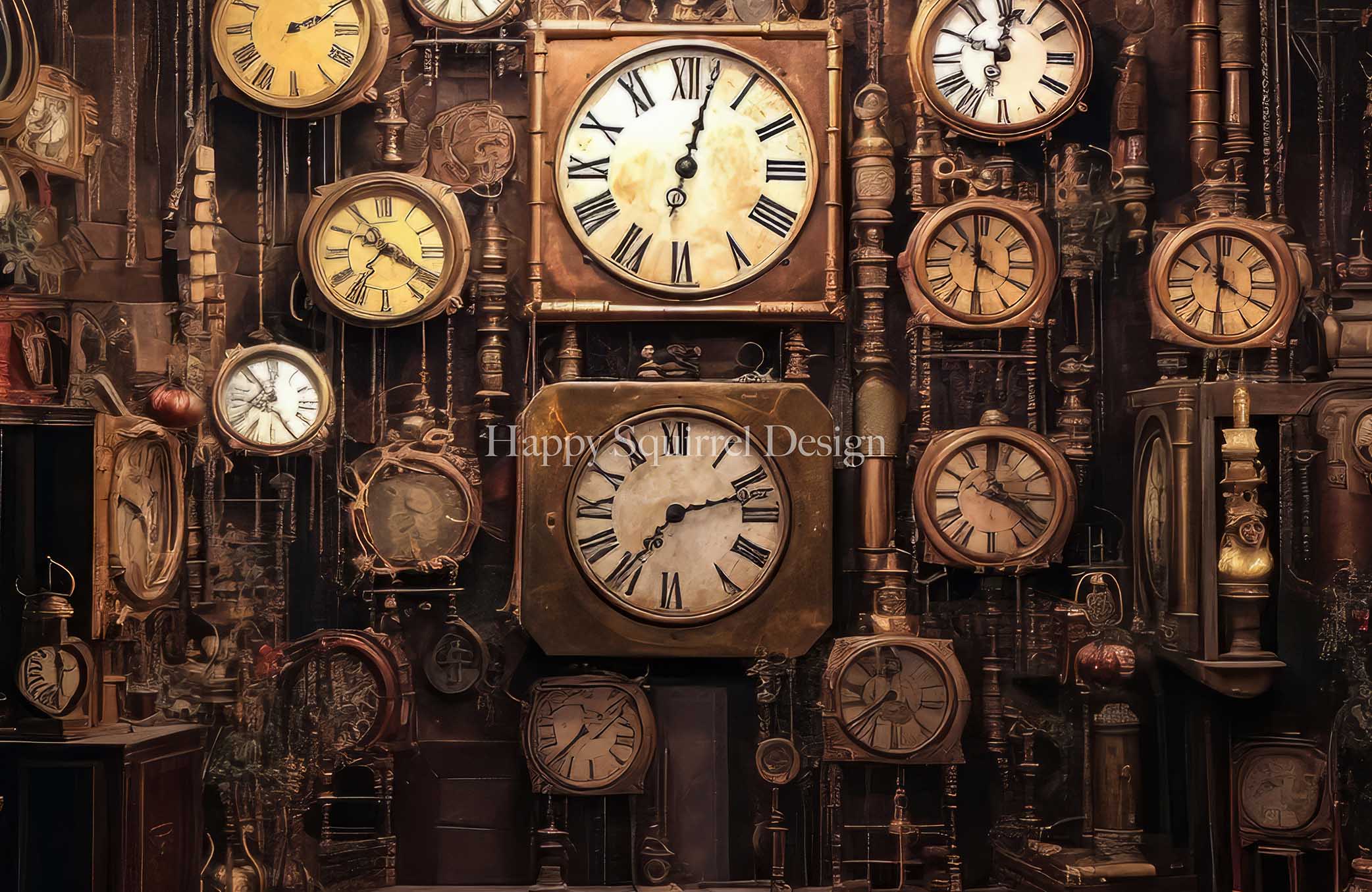 Kate Antique Clock Wall Backdrop Designed by Happy Squirrel Design - Kate Backdrop AU