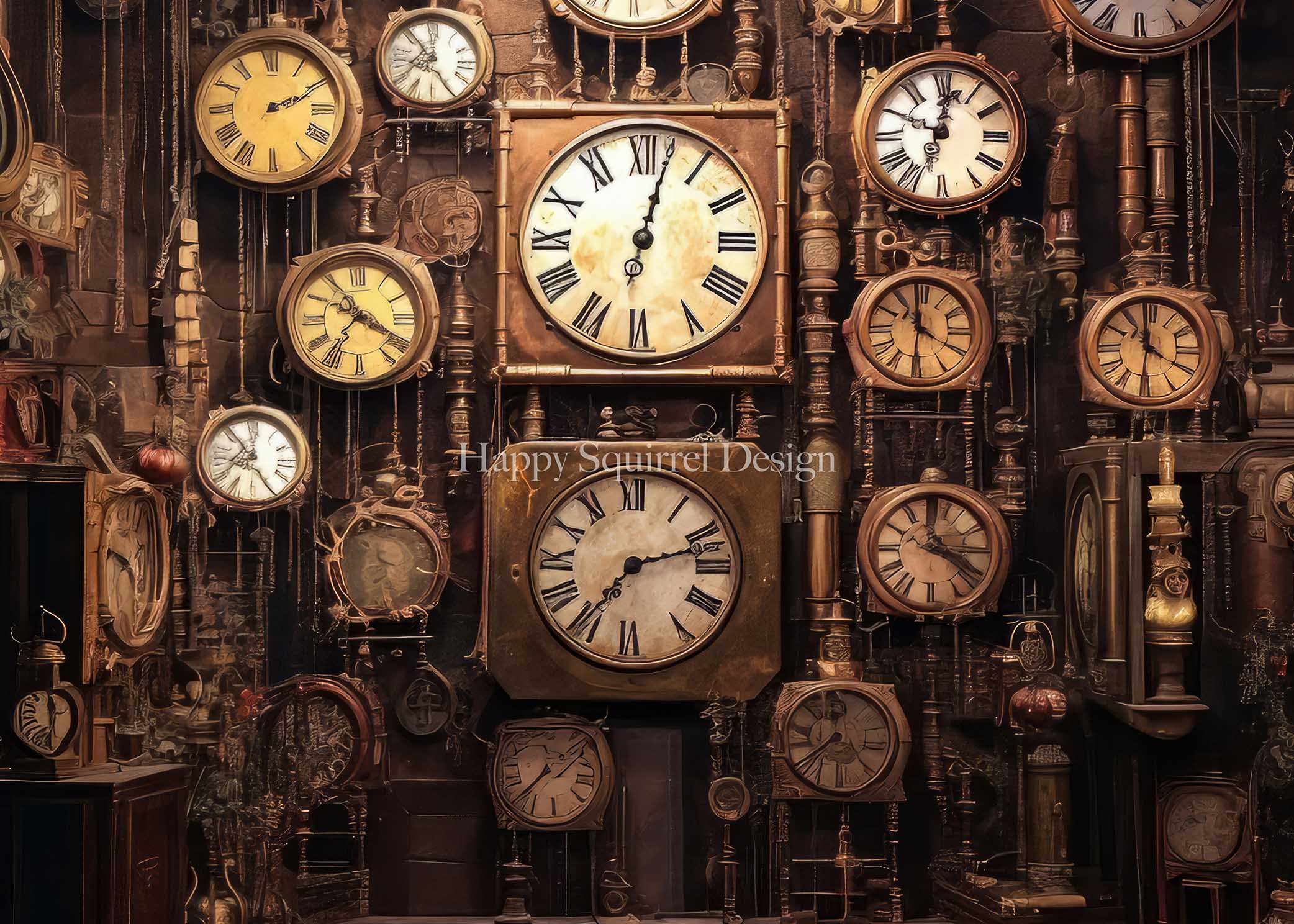 Kate Antique Clock Wall Backdrop Designed by Happy Squirrel Design - Kate Backdrop AU