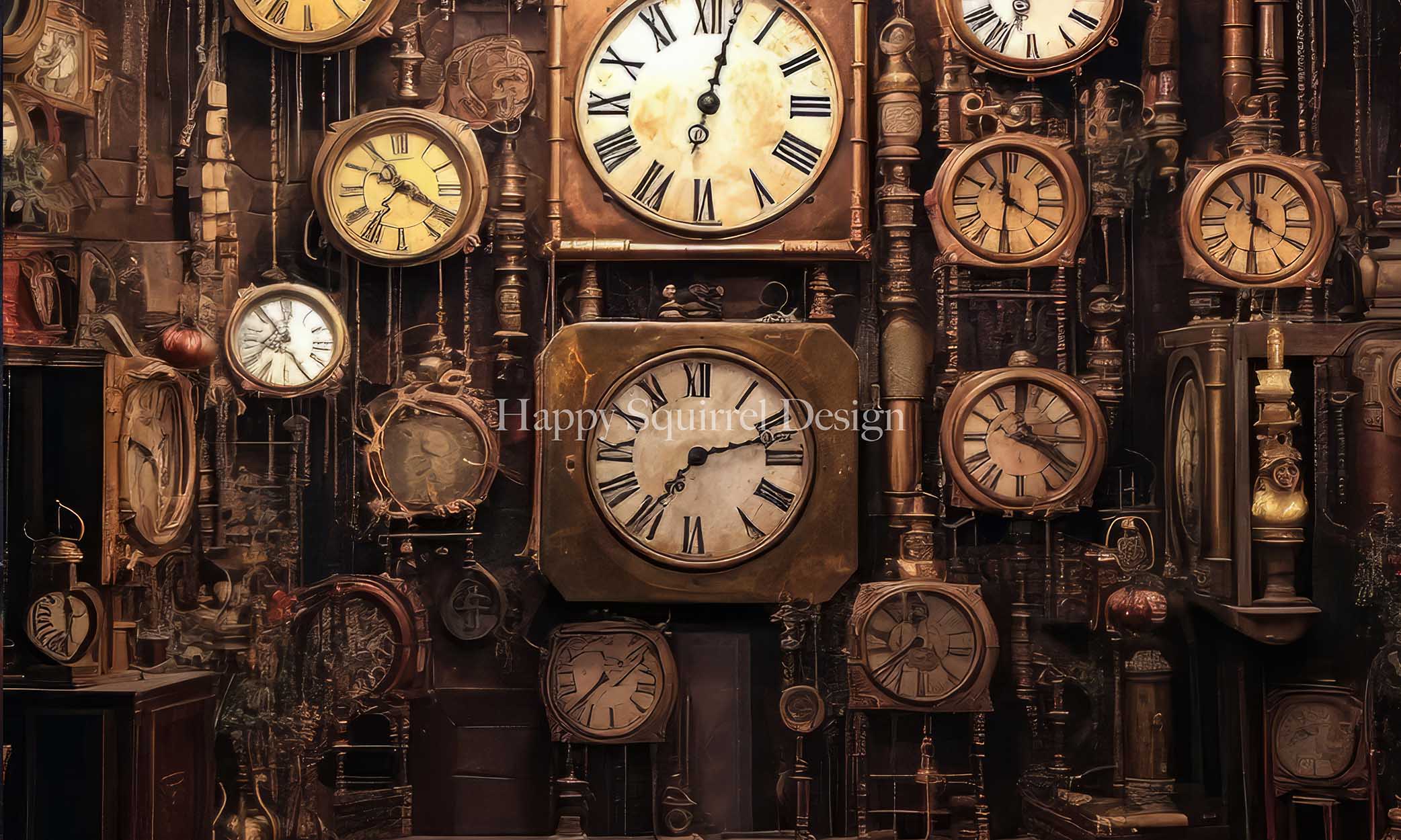 Kate Antique Clock Wall Backdrop Designed by Happy Squirrel Design - Kate Backdrop AU